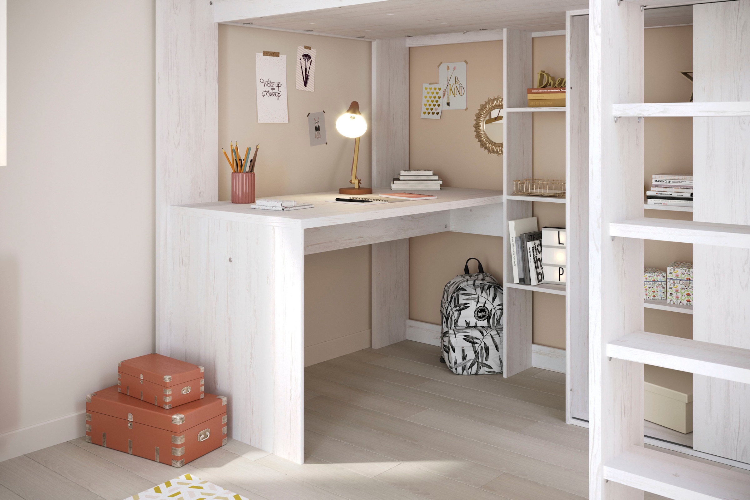 Parisot Hochbett »Higher«, inkl. Schrank, Schreibtisch und Regal