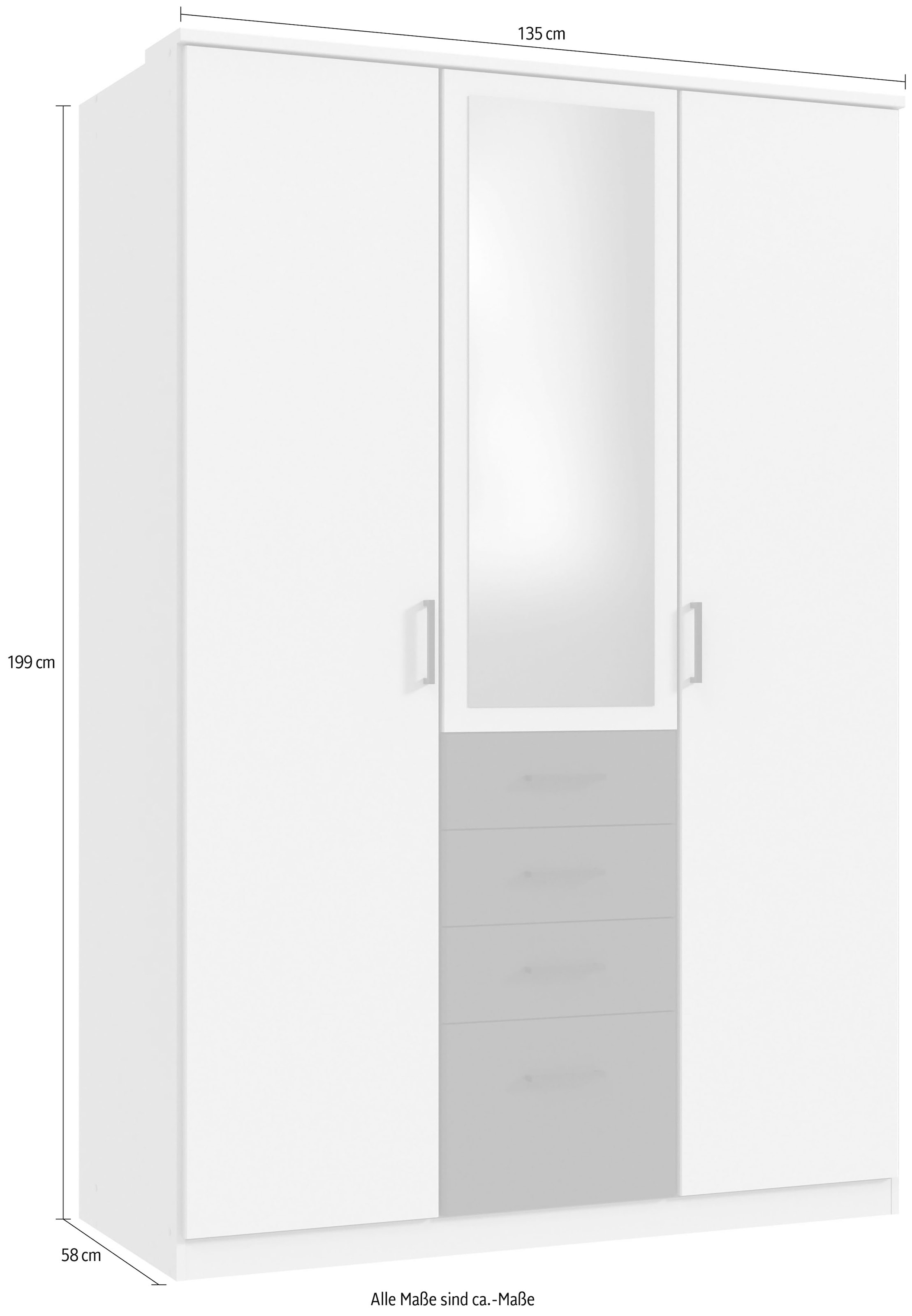 Wimex Kleiderschrank »Cottbus, in weiss oder grau modern kombiniert mit graphitfb.Schubladen«, (in 3 Grössen, schwarze Griffe, Made in Germany), mit 4 Schubladen, wahlweise mit oder ohne Spiegel