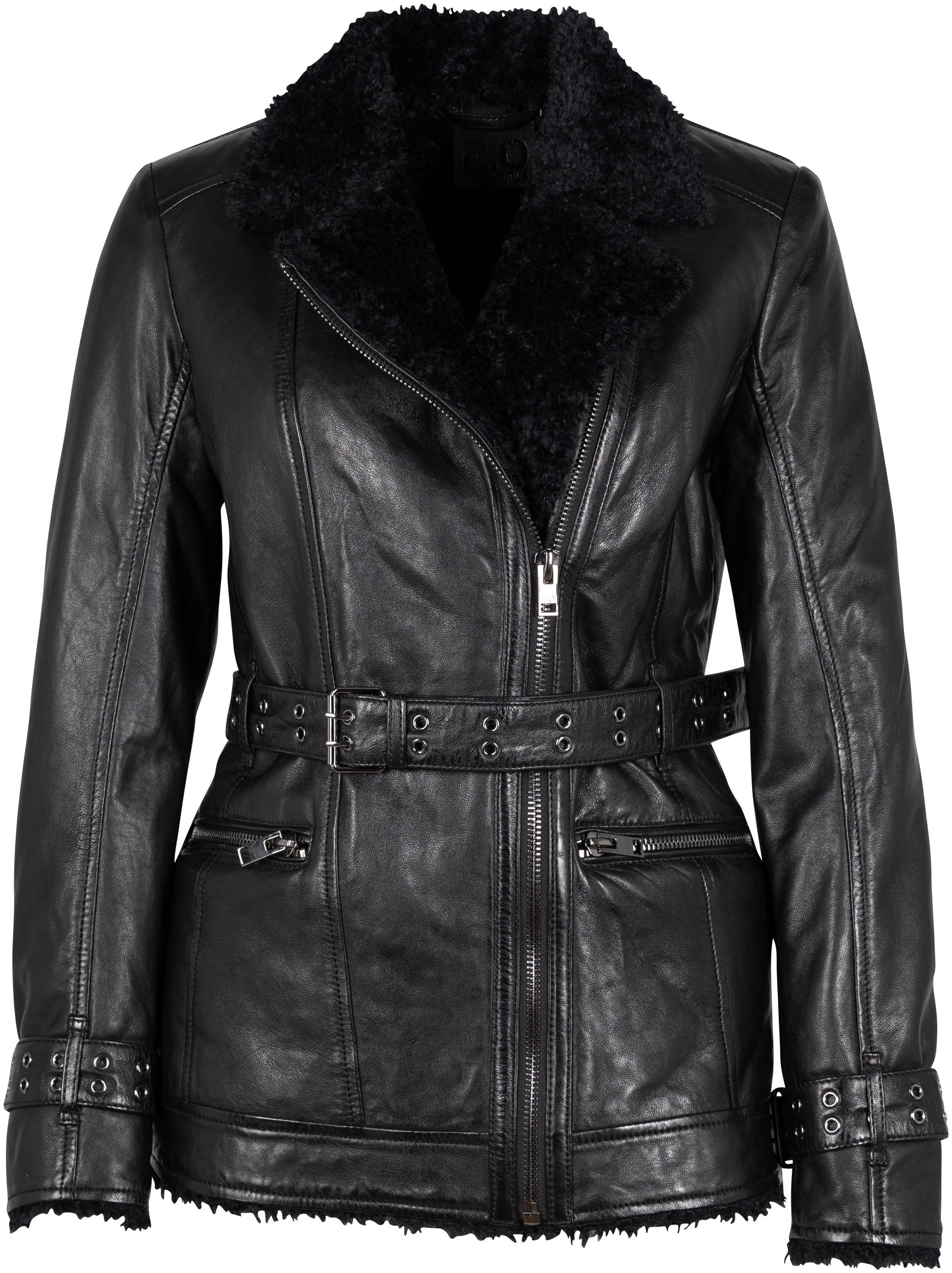 Mauritius Lederjacke »G2WDeba SF«, mit Fellimitat, Gürtel, asymetrischer Reissverschluss