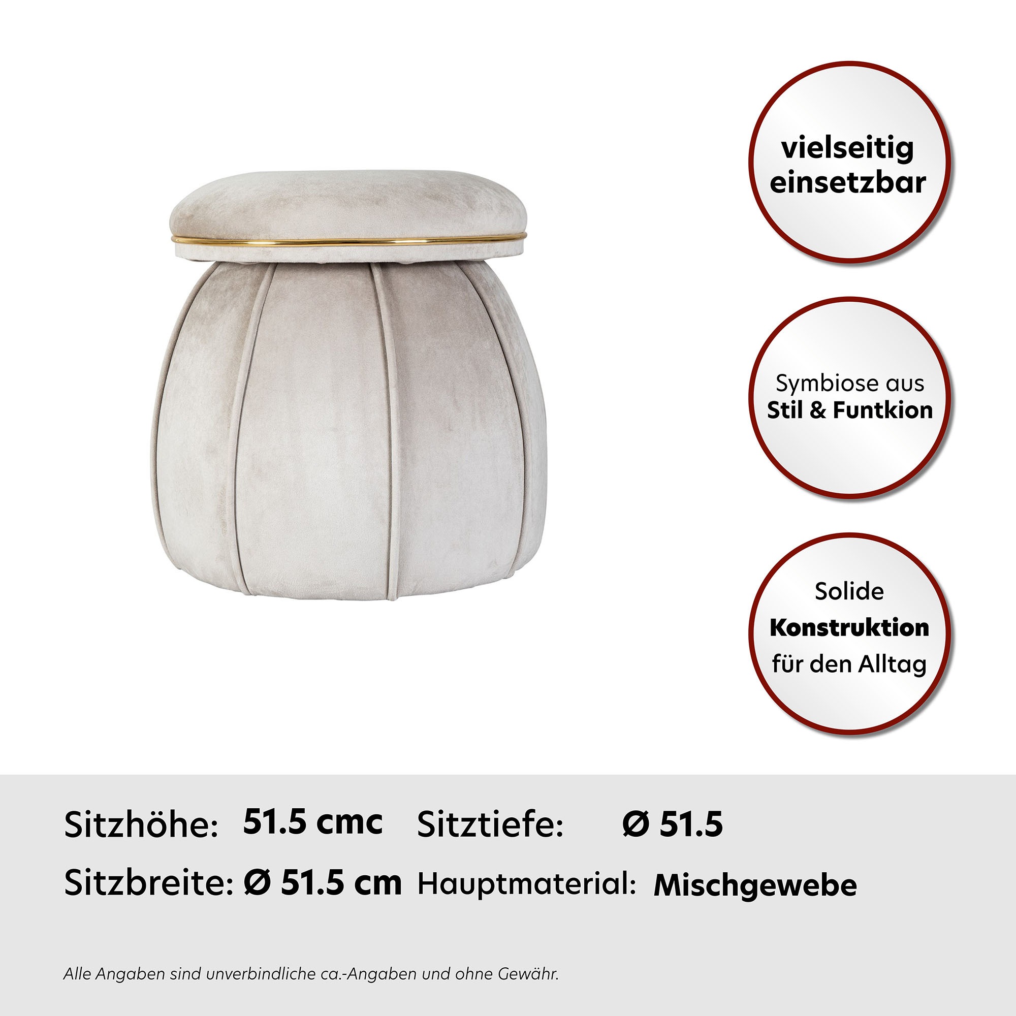 Kayoom Sitzhocker »Hocker Corin,extravagante Form,stilvolle Farben,elegant gesteppter Fuss«, (1 St.), komfortabel, hochqualitativ, pflegeleicht, sorgfältig verarbeitet