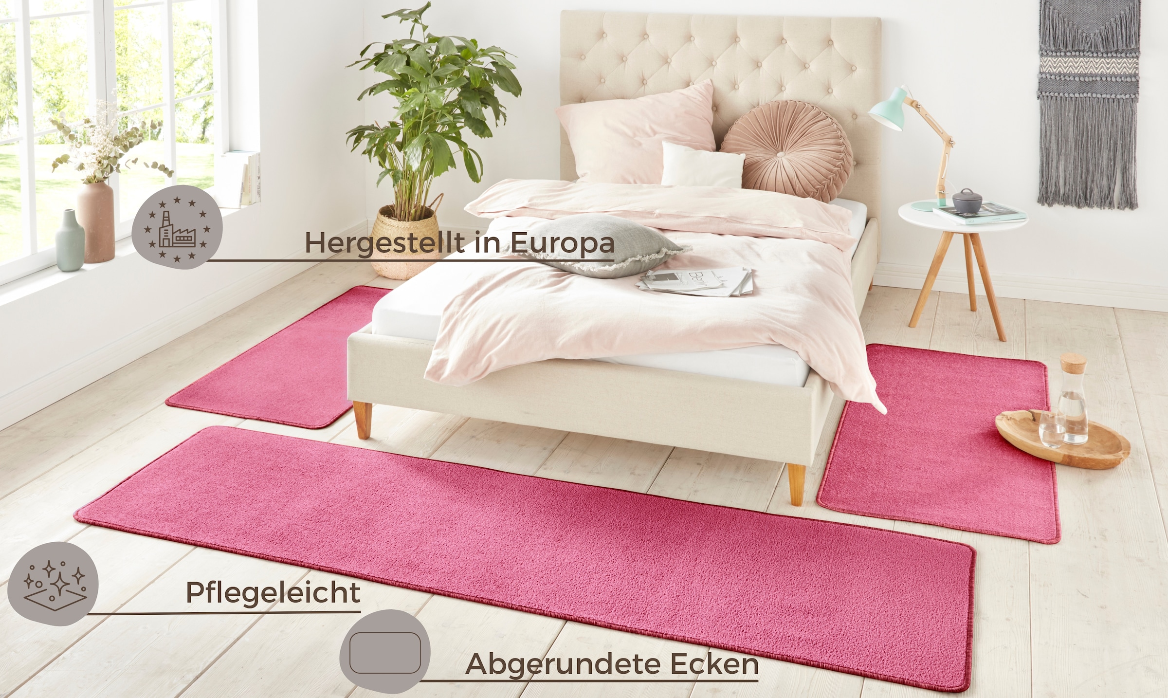 HANSE Home Bettumrandung »Shashi«, (3 tlg.), Kurzflor, Unifarben, Teppich, Bettläufer, Bettvorleger, Teppichläufer