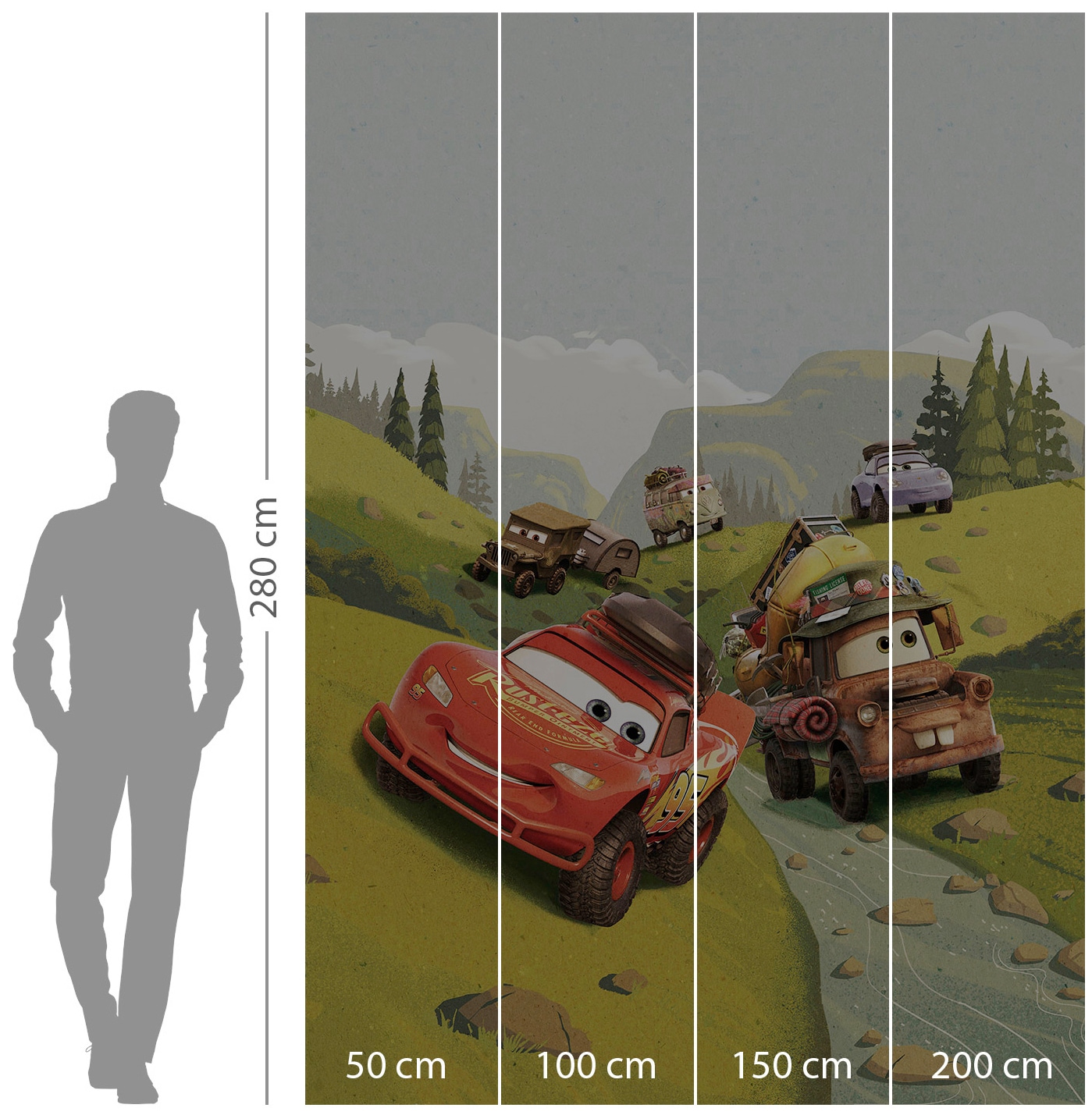 Komar Vliestapete »Digitaldruck Vlies - Cars Camping - Grösse 200 x 280 cm«, bedruckt, Kinderzimmer