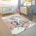 Paco Home Kinderteppich »Cosmo 213«, rechteckig, 12 mm Höhe, 3D-Design, Motiv Einhorn & Regenbogen, Kinderzimmer
