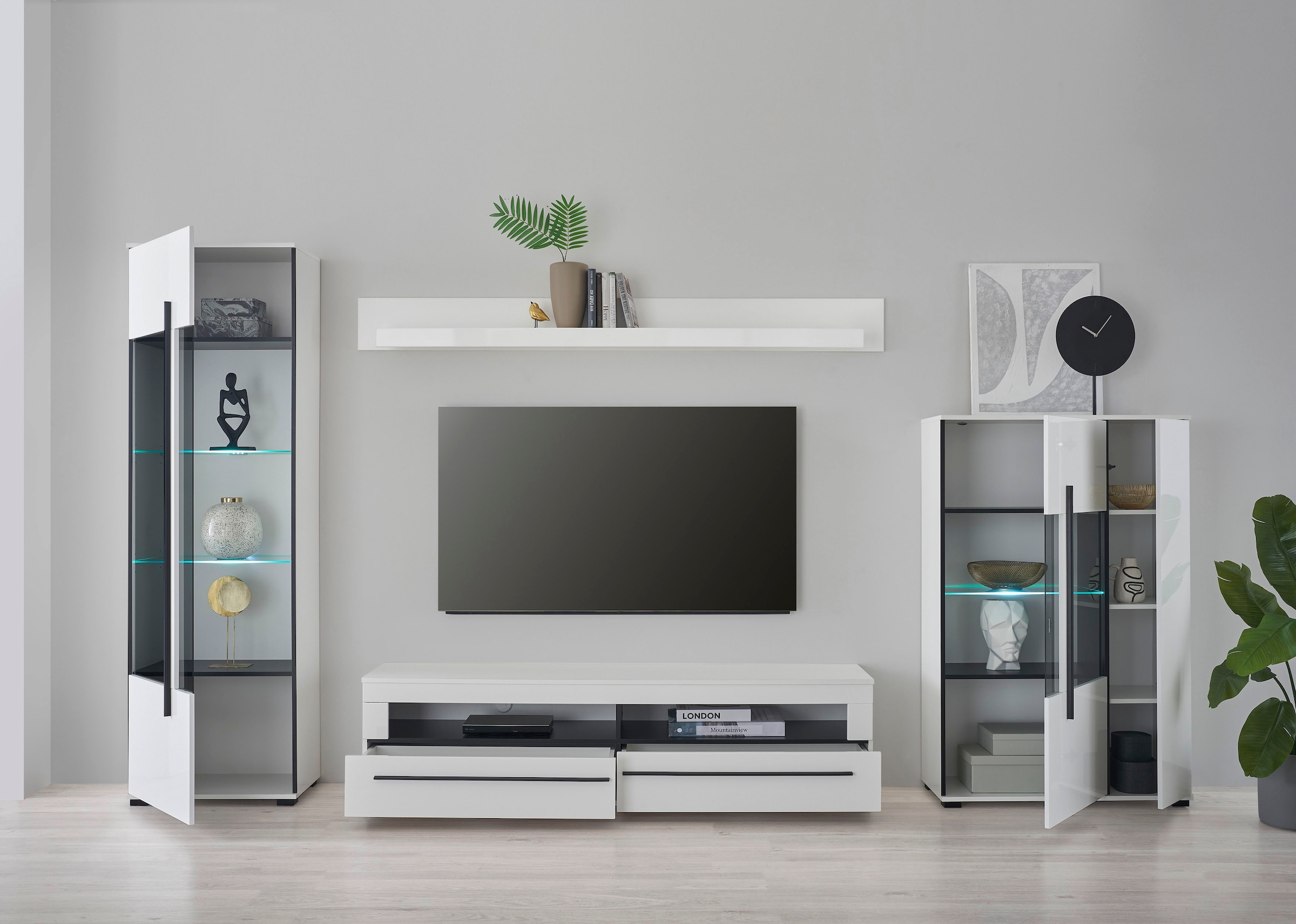INOSIGN Wohnwand »Cantara, moderne Anbauwand, Wohnzimmer-Set, in Eiche Evoke oder Weiss«, (Set, 4 St.)