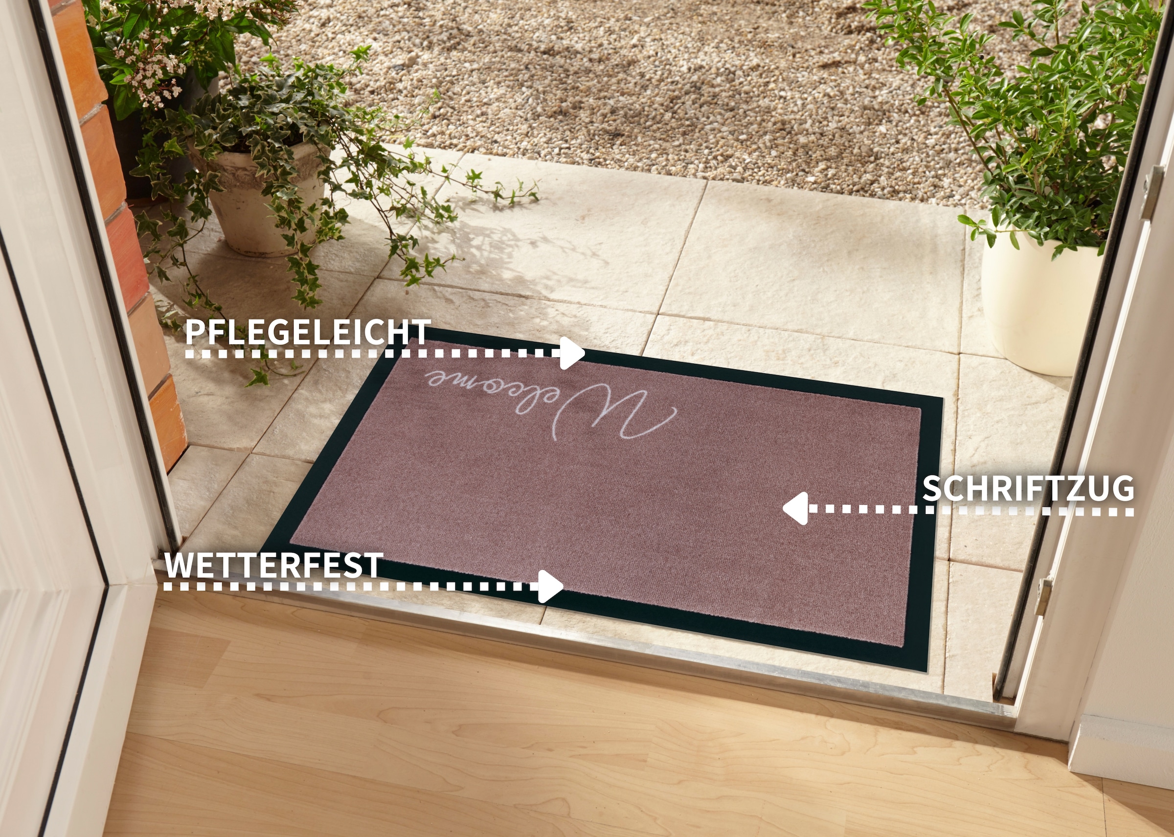 my home Fussmatte »Welcome«, rechteckig, 5 mm Höhe, Schmutzfangmatte, Türmatte, In- und Outdoor, Schrift, Läufer, waschbar