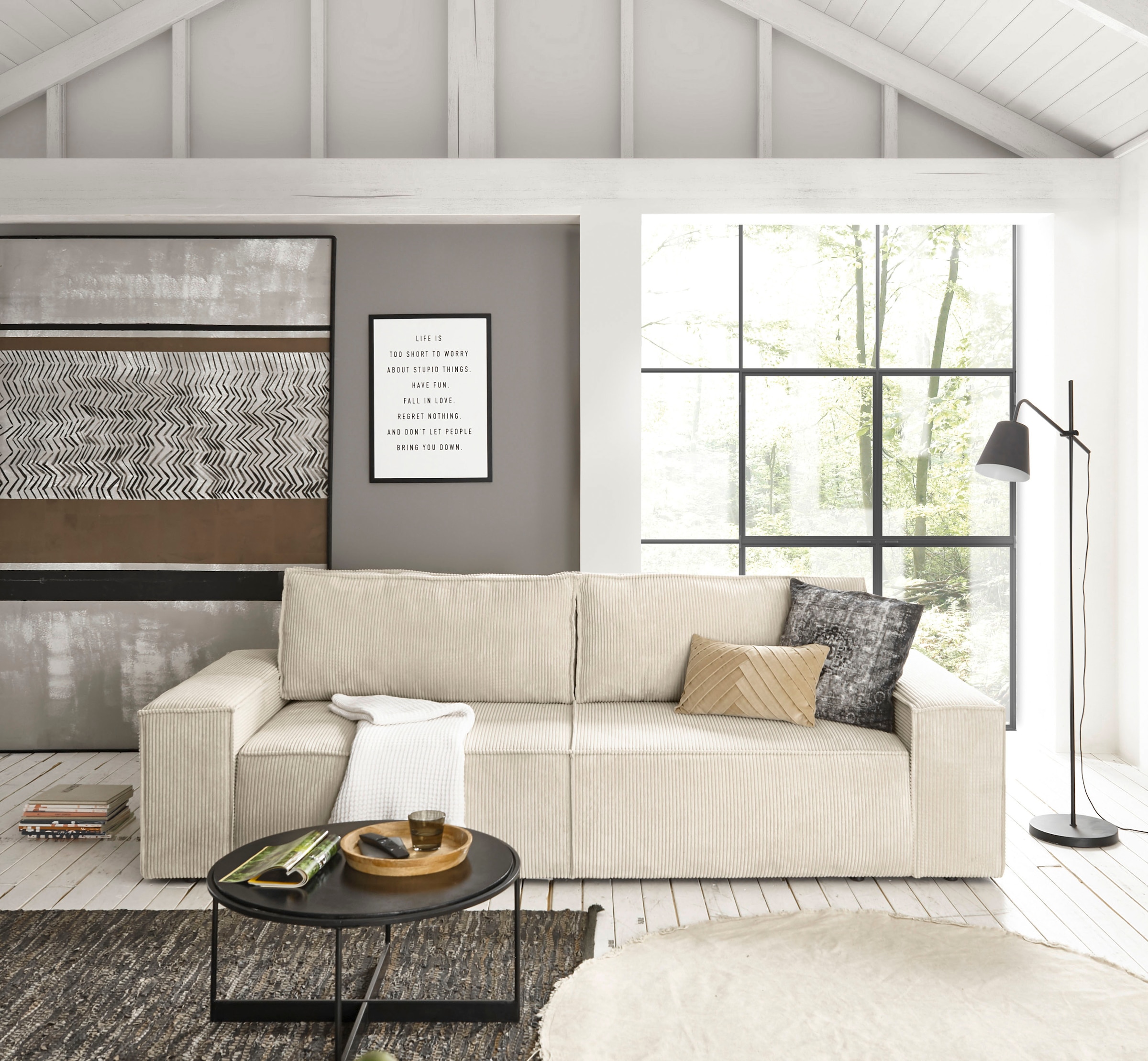 Home affaire 3-Sitzer »SHERWOOD Schlafsofa (257cm) Cord, Samtvelours, Vintage-Lederoptik«, Schlaffunktion mit Bettkasten (ca. 136/200cm)