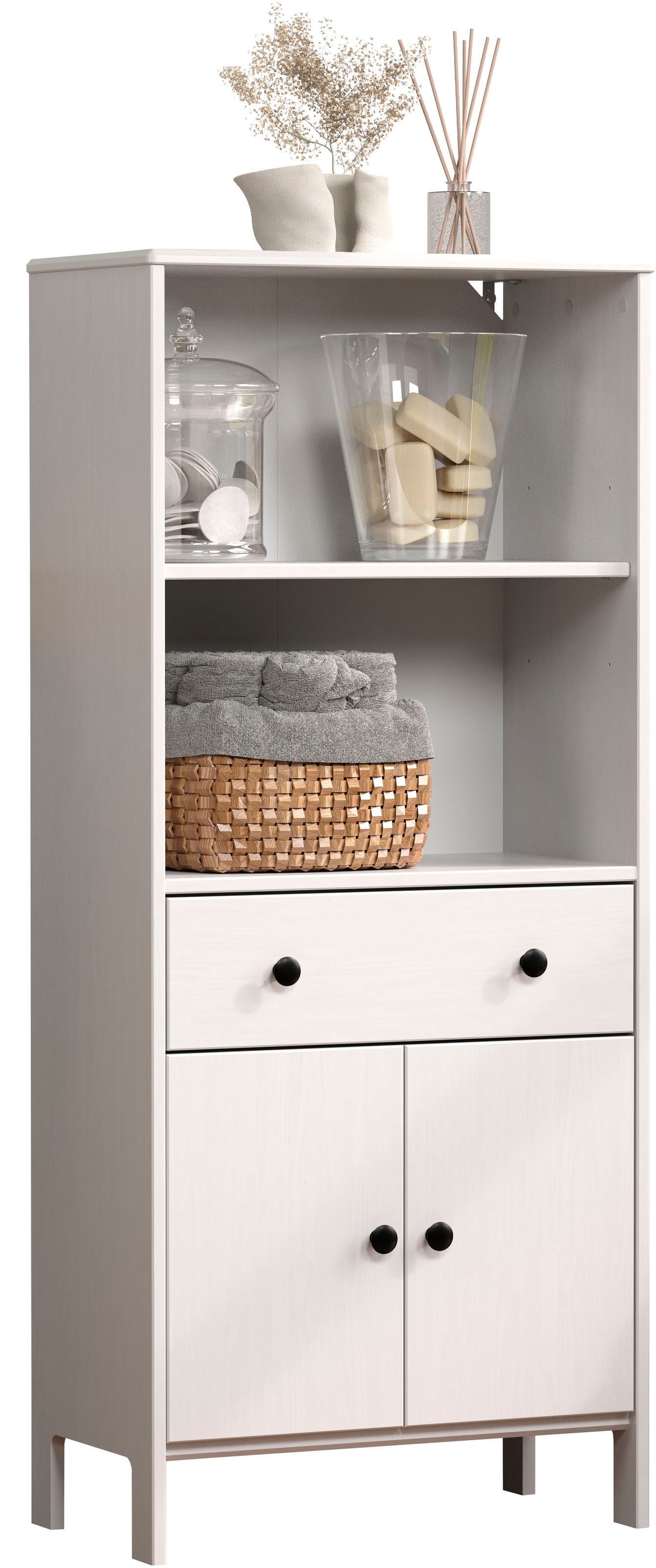 welltime Midischrank »Kall«, (1 St.), Breites Badregal aus Kiefer-Massivholz - Weiss oder Braun lackiert