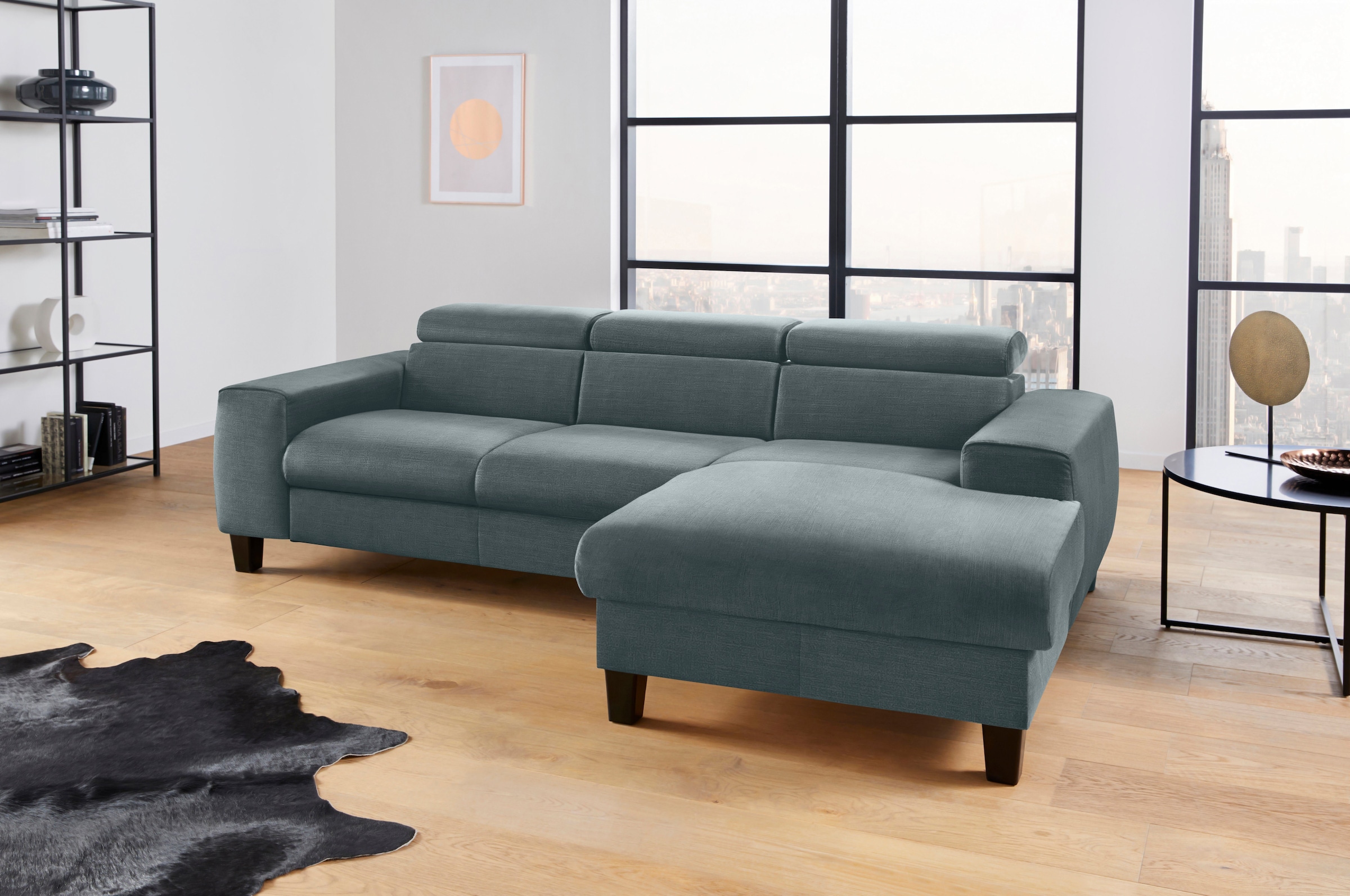 COTTA Polstergarnitur »Morven L-Form«, (Set), Set bestehend aus: Ecksofa mit Kopfteilverstellung & Hocker