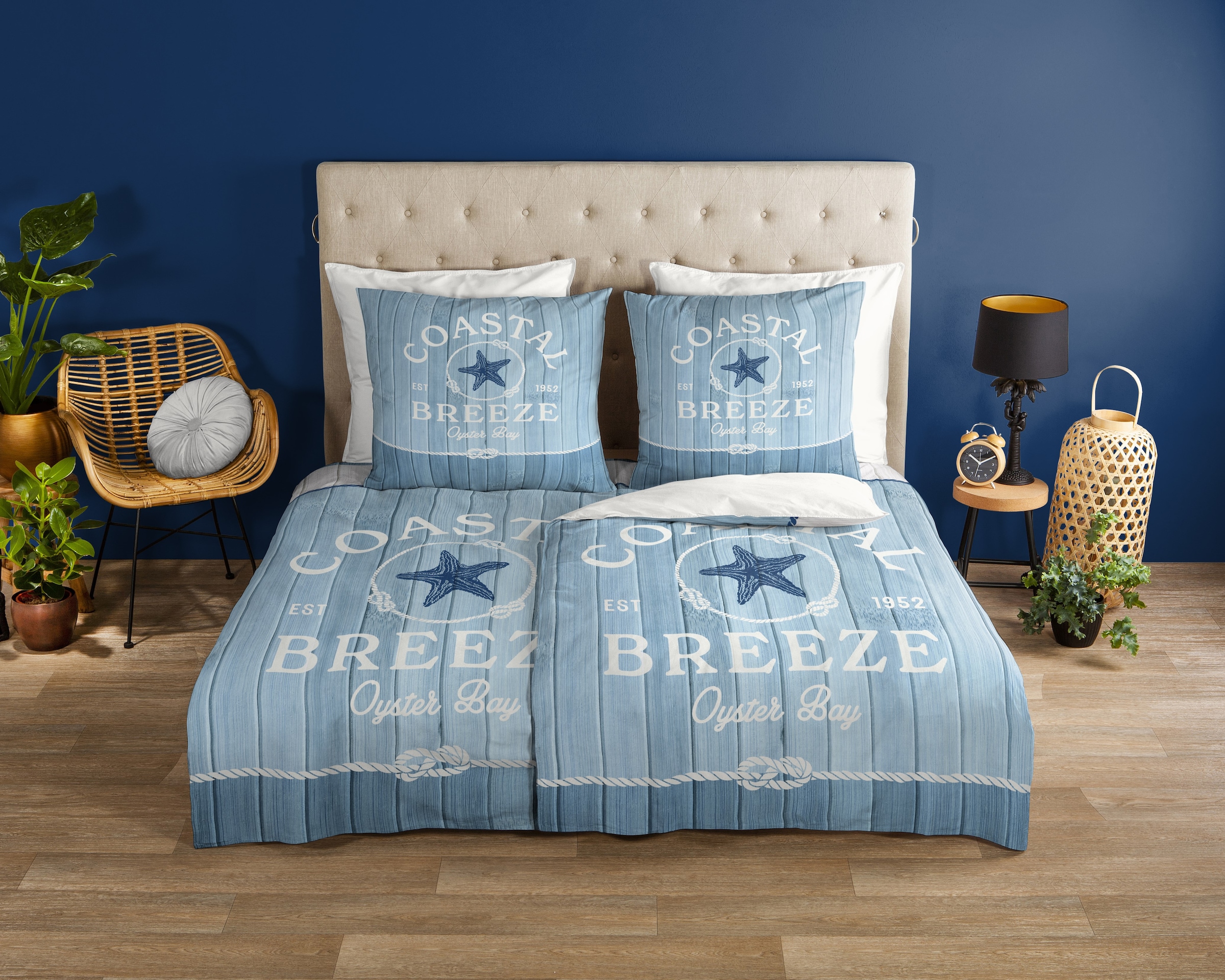 good morning Wendebettwäsche »Breeze«, Baumwolle, Renforcé, Reissverschluss, Wendeoptik, strand, Holz, Blau