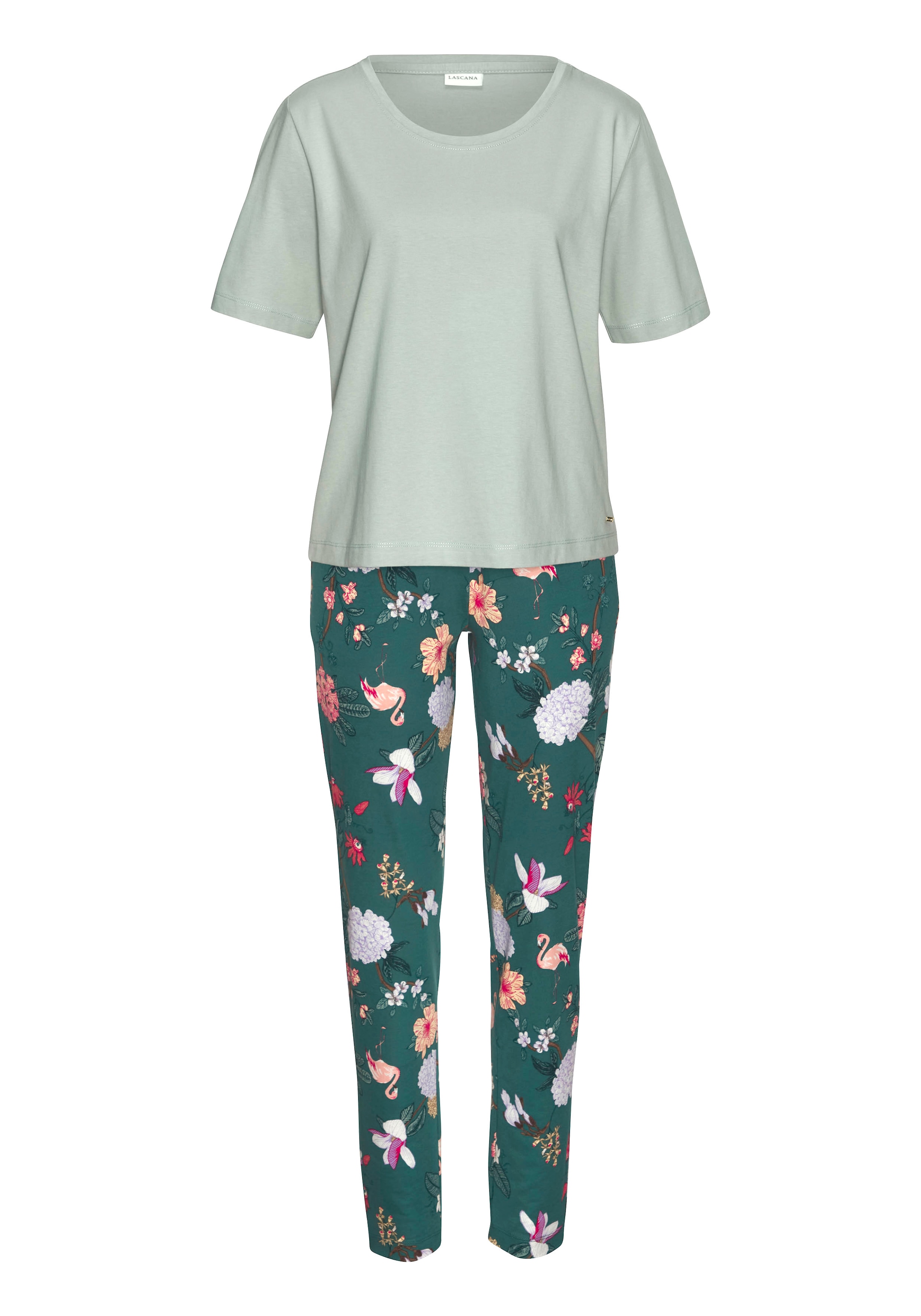 LASCANA Pyjama, (2 tlg.), mit elegantem Blumenmuster