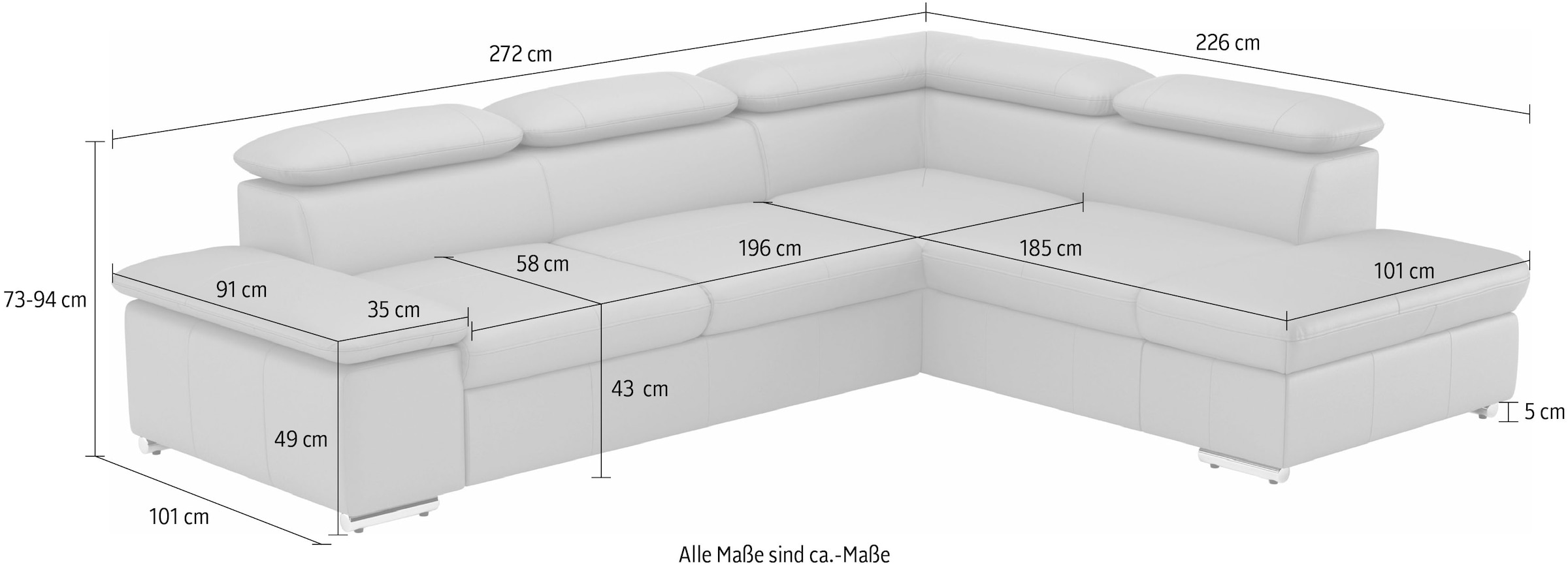 Ecksofa Valantine V, wahlweise mit Bettfunktion