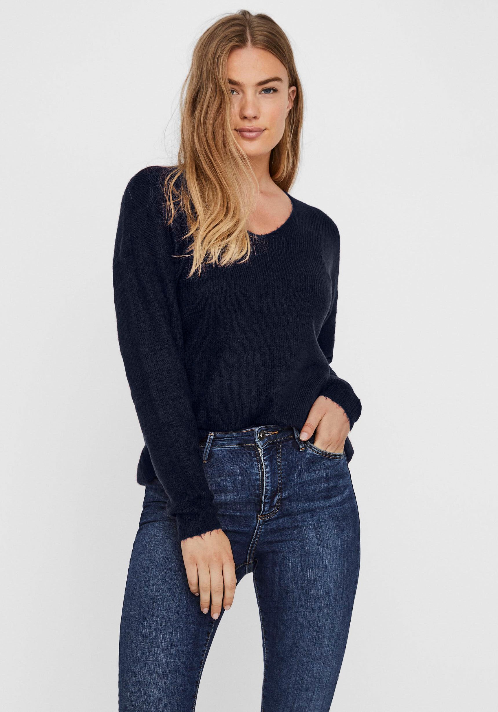 Vero Moda V-Ausschnitt-Pullover "VMCREWLEFILE LS V-NECK BLOUSE NOOS" Materialmix, loose fit