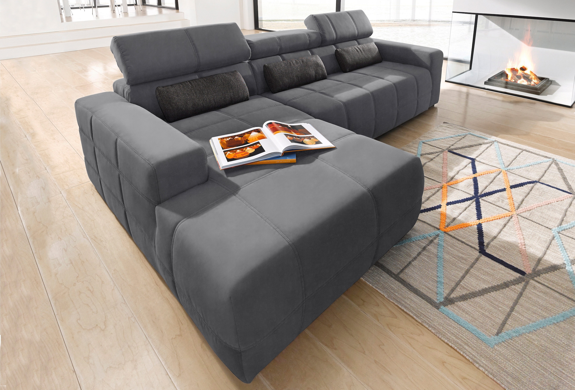 DOMO collection Ecksofa »Brandon grosse Ausführung B/T/H: 289/177/80 cm, auch in Leder und Cord«, mit Kopfteilverstellung, wahlweise Sitztiefenverstellung, L-Form