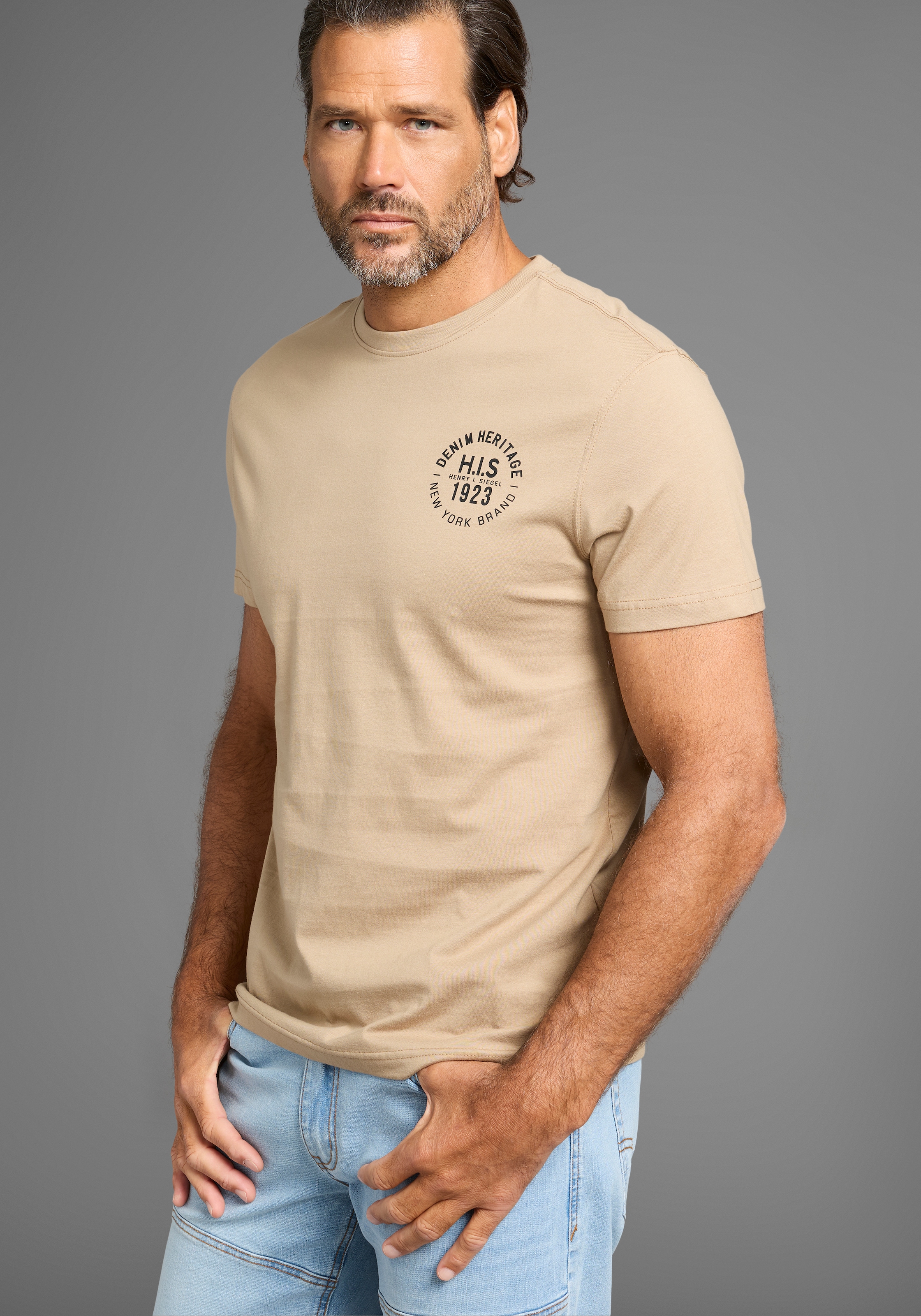 H.I.S T-Shirt, (Packung, 3 tlg., 3er-Pack), schmal geschnitten, bedrucktes Design, aus 100% Baumwolle