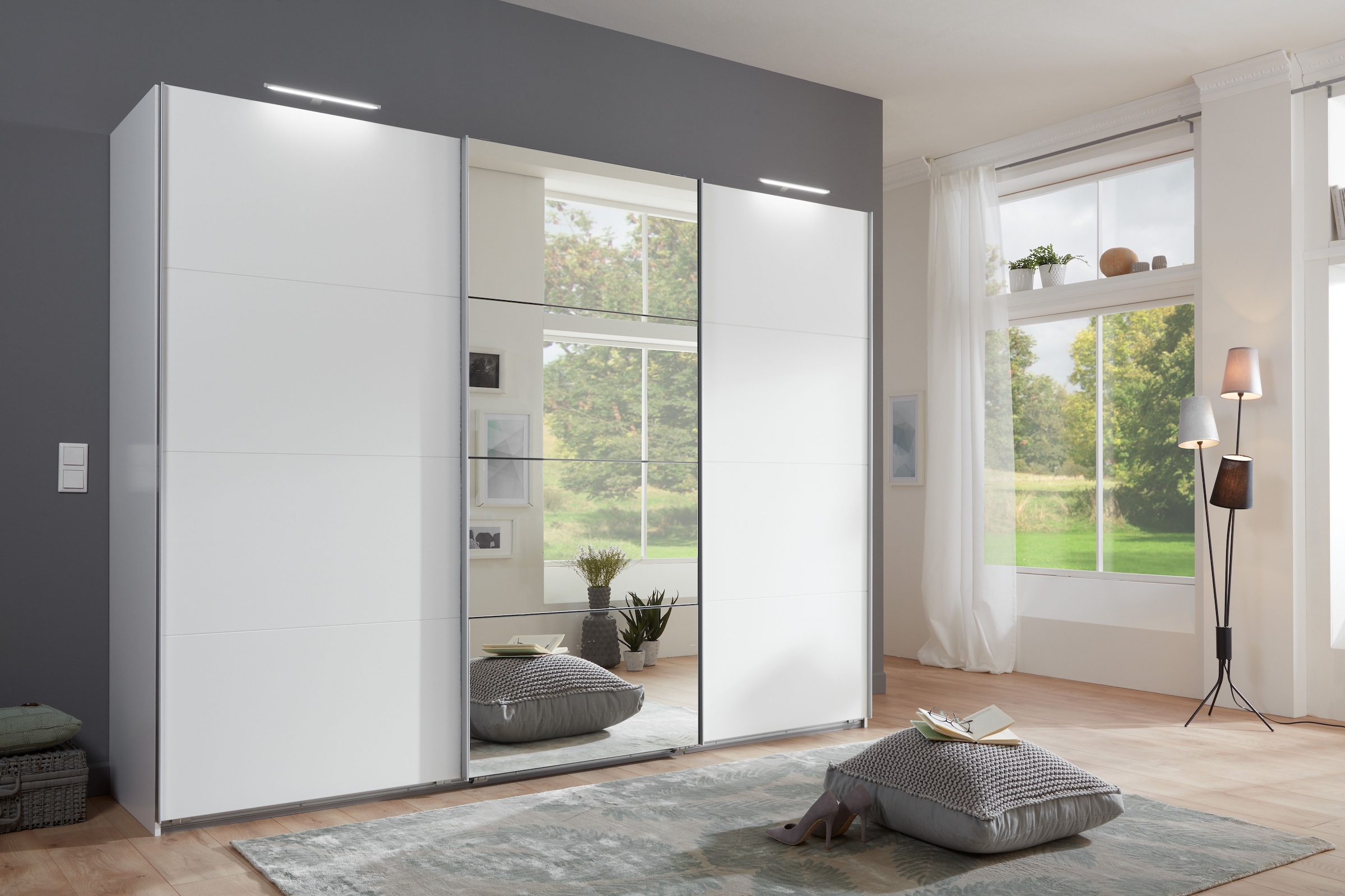 Wimex Schwebetürenschrank »Ernie Kleiderschrank mit Spiegel, Made in Germany TOPSELLER«, (Wähle aus verschiedenen Grössen deinen perfekten Stauraum!), Schlafzimmerschrank weiss 270cm Breit Preisknaller Premium