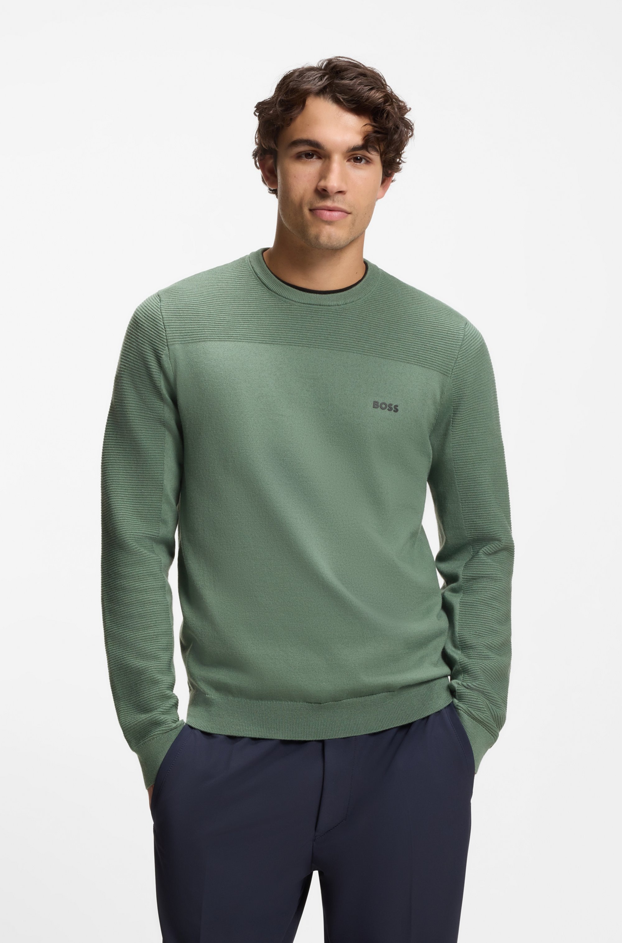 BOSS GREEN Strickpullover »KN Momentum-X CN« Rundhalsausschnitt, Regular Fit, kontrast HD-Logo