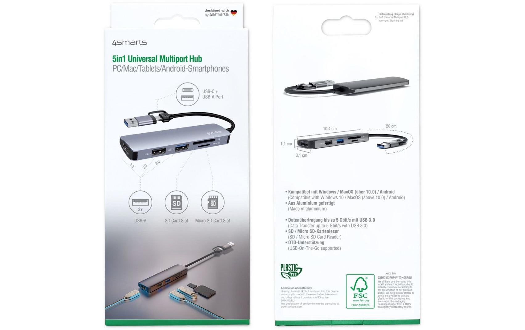 4smarts USB-Adapter »5in1 Universal Multiport Hub USB-A/USB-C«