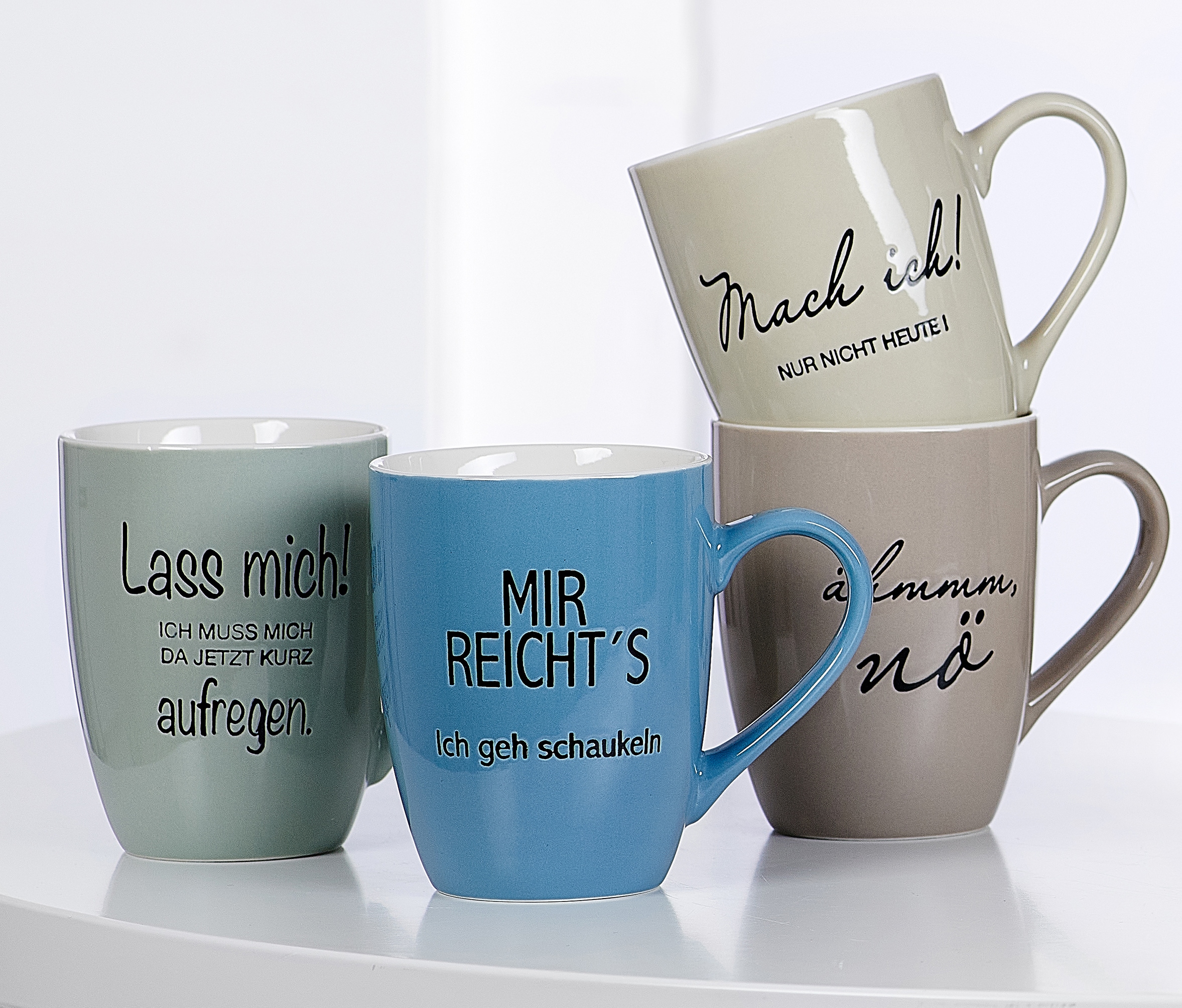 Ritzenhoff & Breker Becher »Sprüche«, (Set, 4 tlg., 4 Kaffeebecher (300 ml, 11 cm hoch, 8 cm Durchmesser), Motiv "Sprüche". 300 ml, 4-teilig