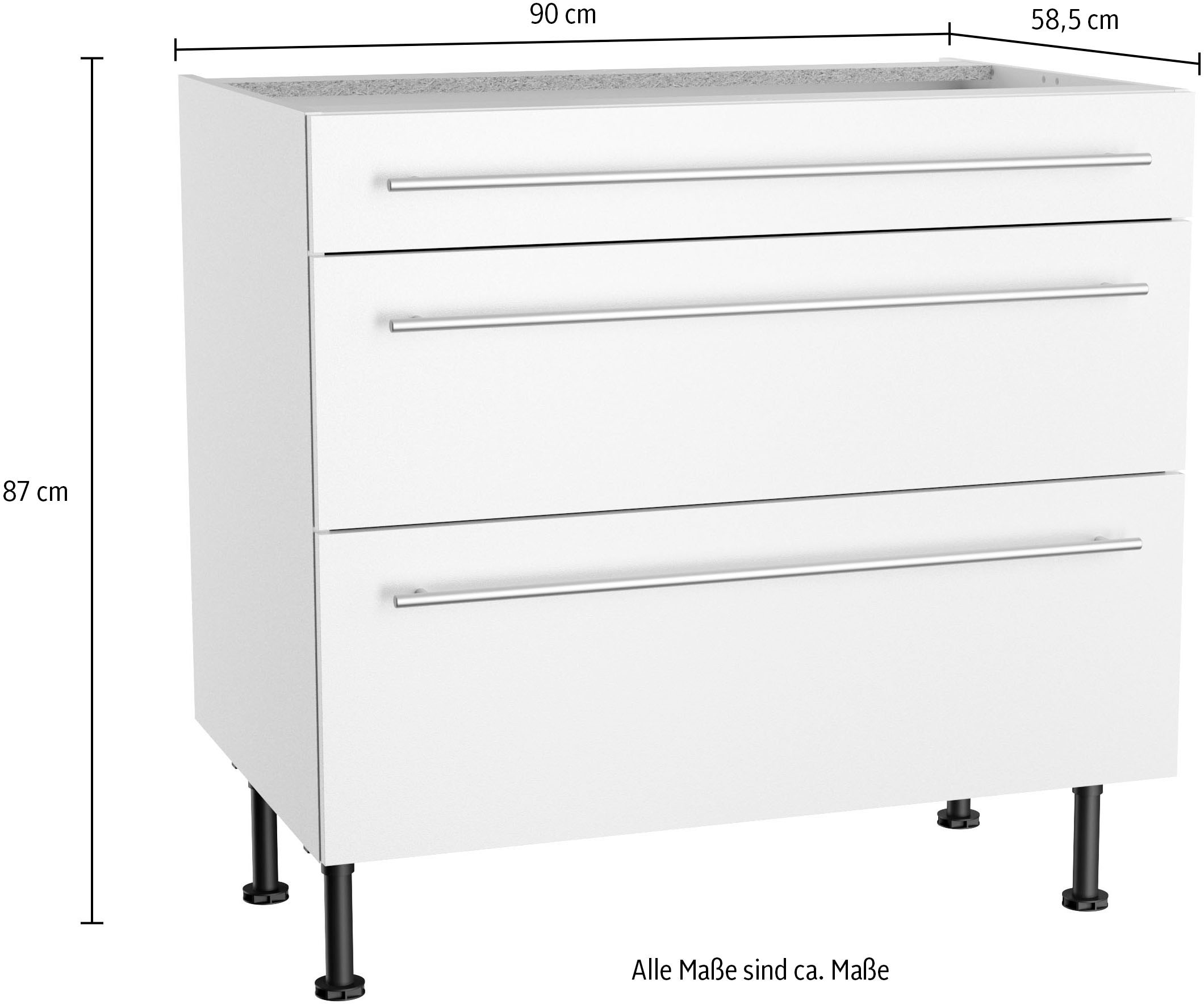 KOCHSTATION Unterschrank »KS-Bern2«, Breite 90 cm, 1 Schubkasten, 2 Auszüge