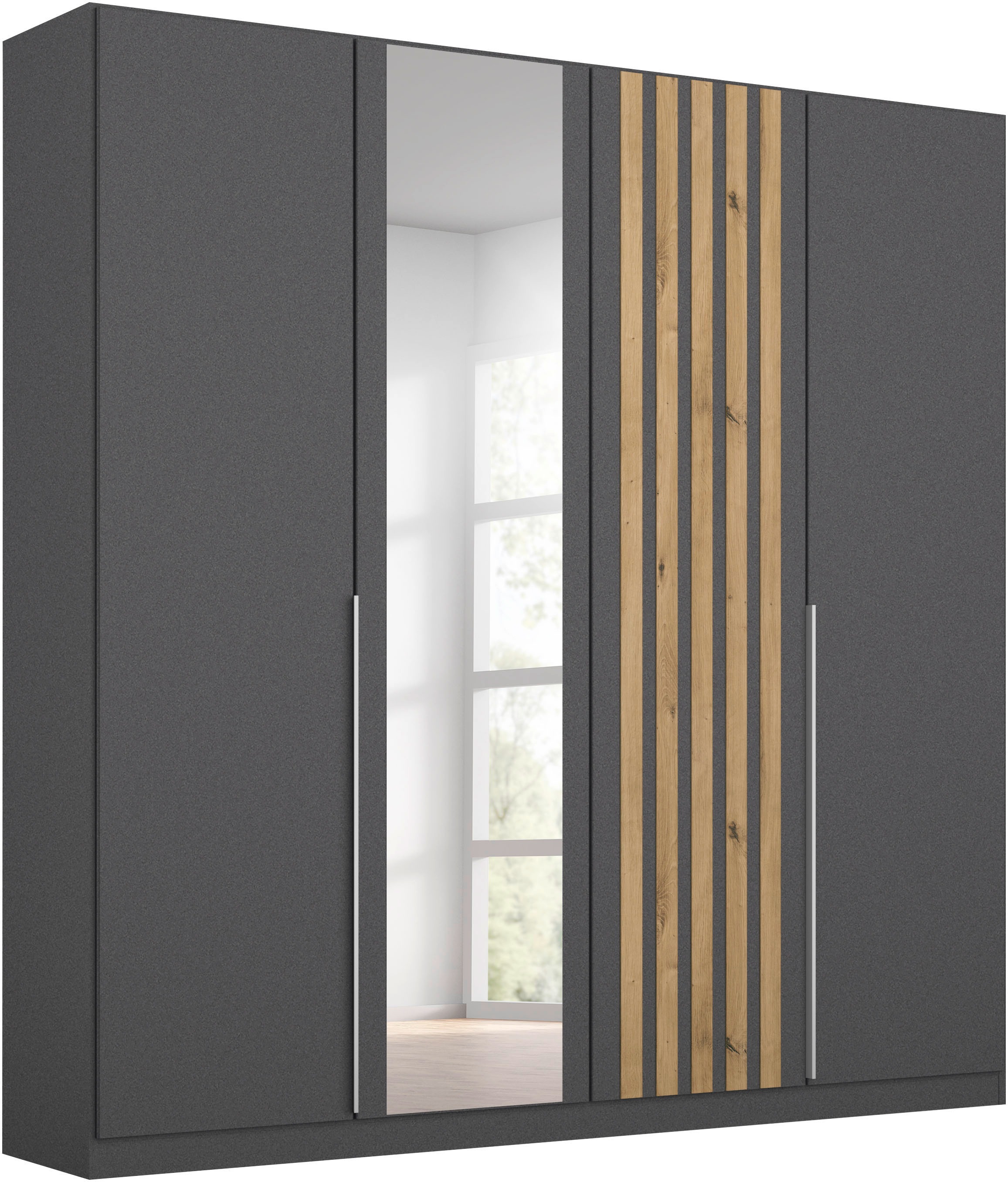 rauch Drehtürenschrank "Kleiderschrank Schrank Garderobe Breiten 181/226/271 cm LAMELLA" 3 verschiedene Ausstattungen BASIC/CLASSIC/PREMIUM (inkl. SOFT-CLOSE), elegante Lamellen-Auflage in 3D Akustikpaneel Optik MADE IN GERMANY