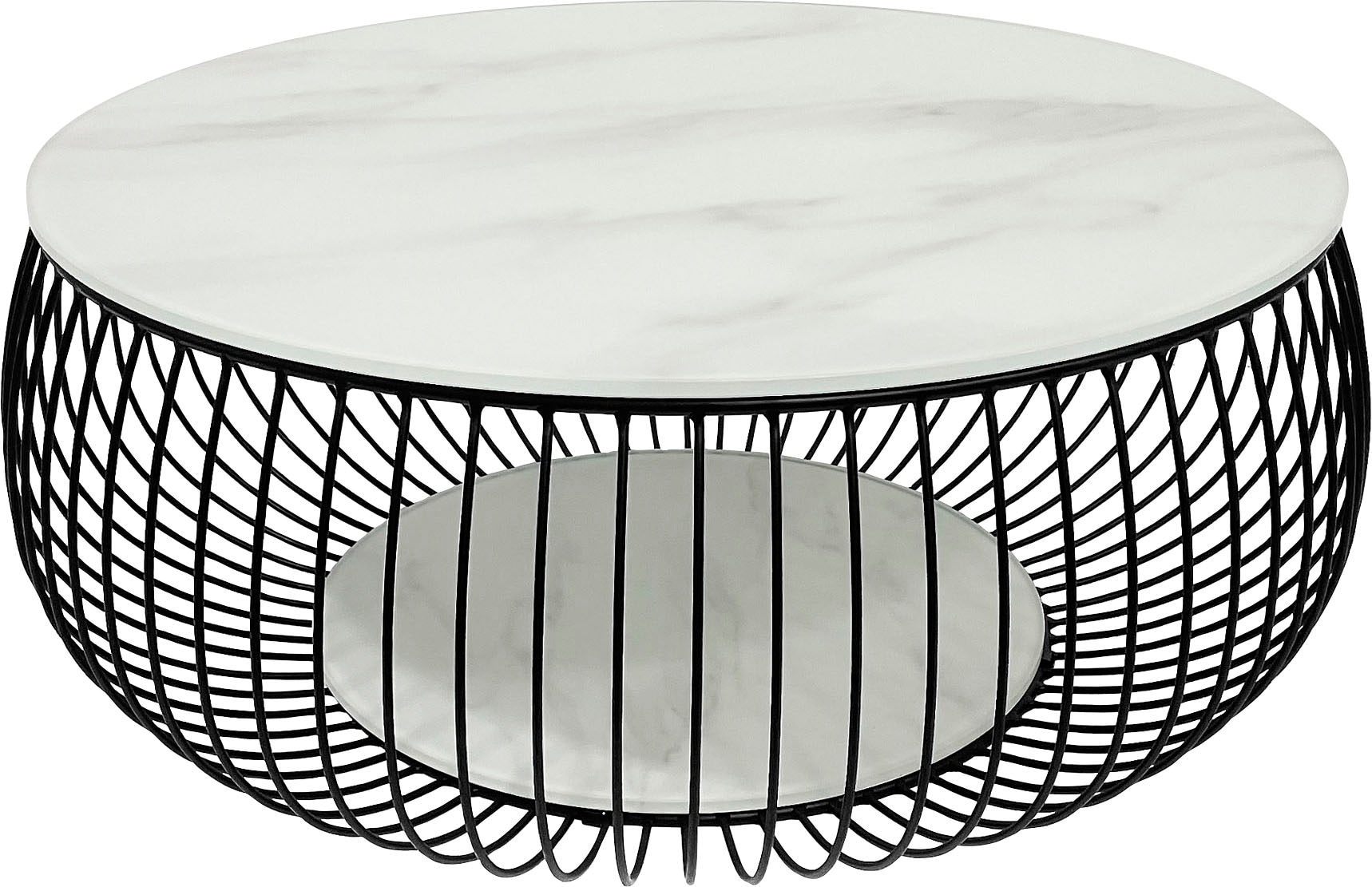 SalesFever Couchtisch »Couchtisch im minimalistischen Stil«, 10 mm starke Klarglasplatte mit Marmordruck