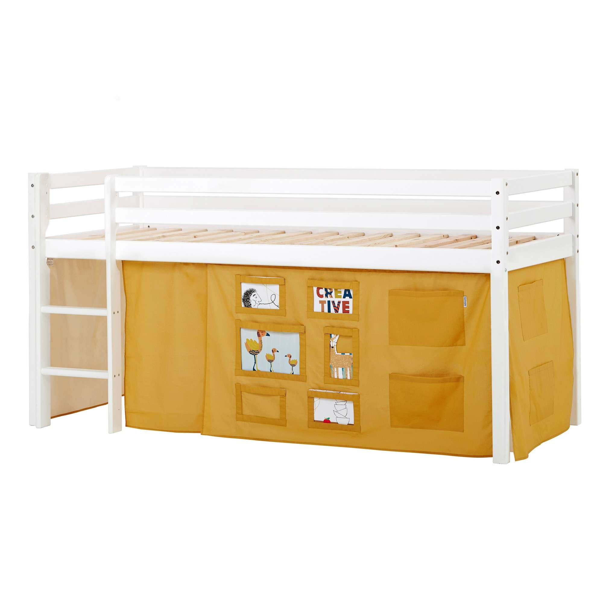 Hoppekids Hochbett »ECO Dream, Kinderbett, Spielbett, Halbhohes Bett aus Massivholz« inkl. Vorhang-Set Creator, Bettgrösse & Matratze wählbar