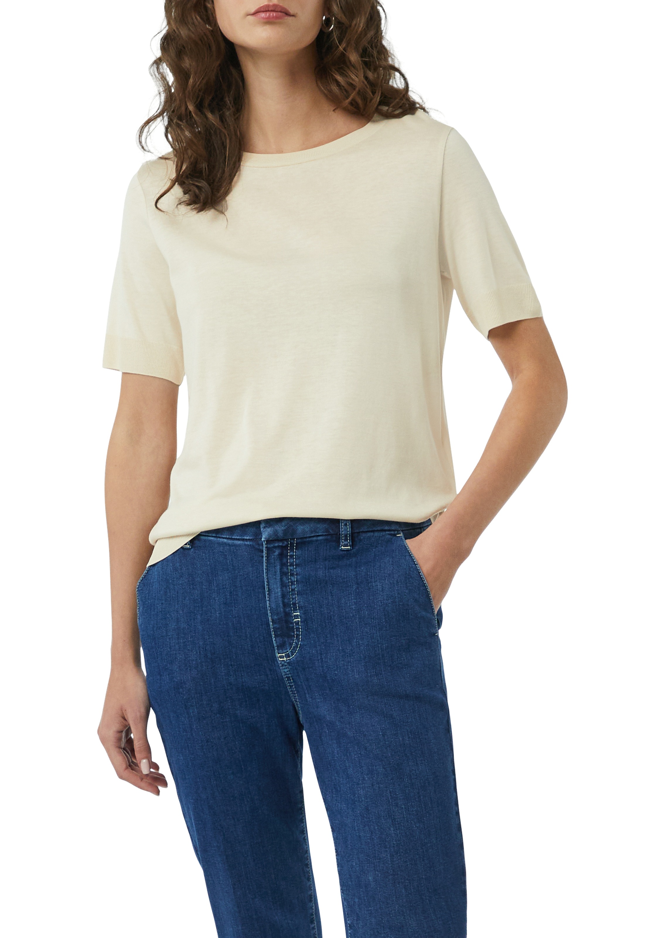 Comma Kurzarmshirt aus Strick mit Rippdetails
