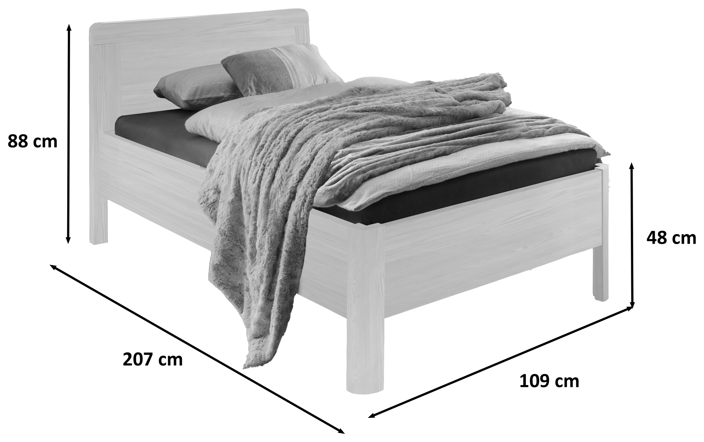 WIEMANN Holzbett »Bern, Bettgestell, Bettrahmen, für Schlafzimmer«, (4-fache Liegehöhenverstellung, MADE IN GERMANY), verschiedene Grössen und Farben, in Komforthöhe