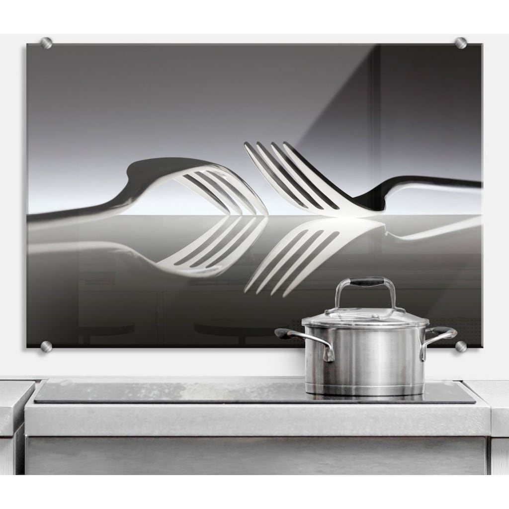 Wall-Art Küchenrückwand »Silberfarben Besteck Spritzschutz«, (Set, 1 tlg.)