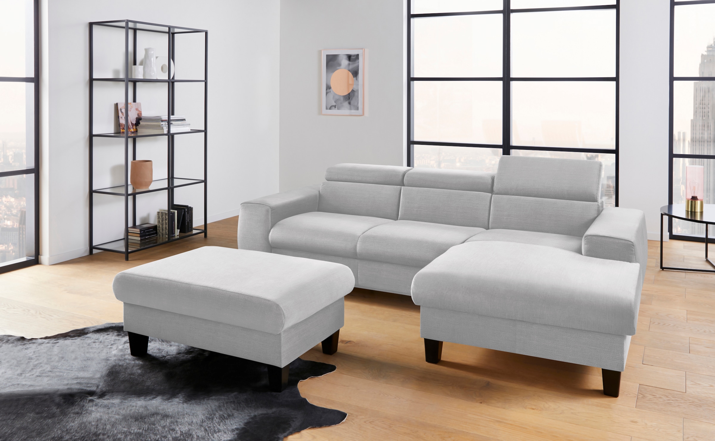COTTA Ecksofa »Morven L-Form mit Kopfteilverstellung«, wahlweise mit Bettfunktion, Bettkasten & Wireless-Charger