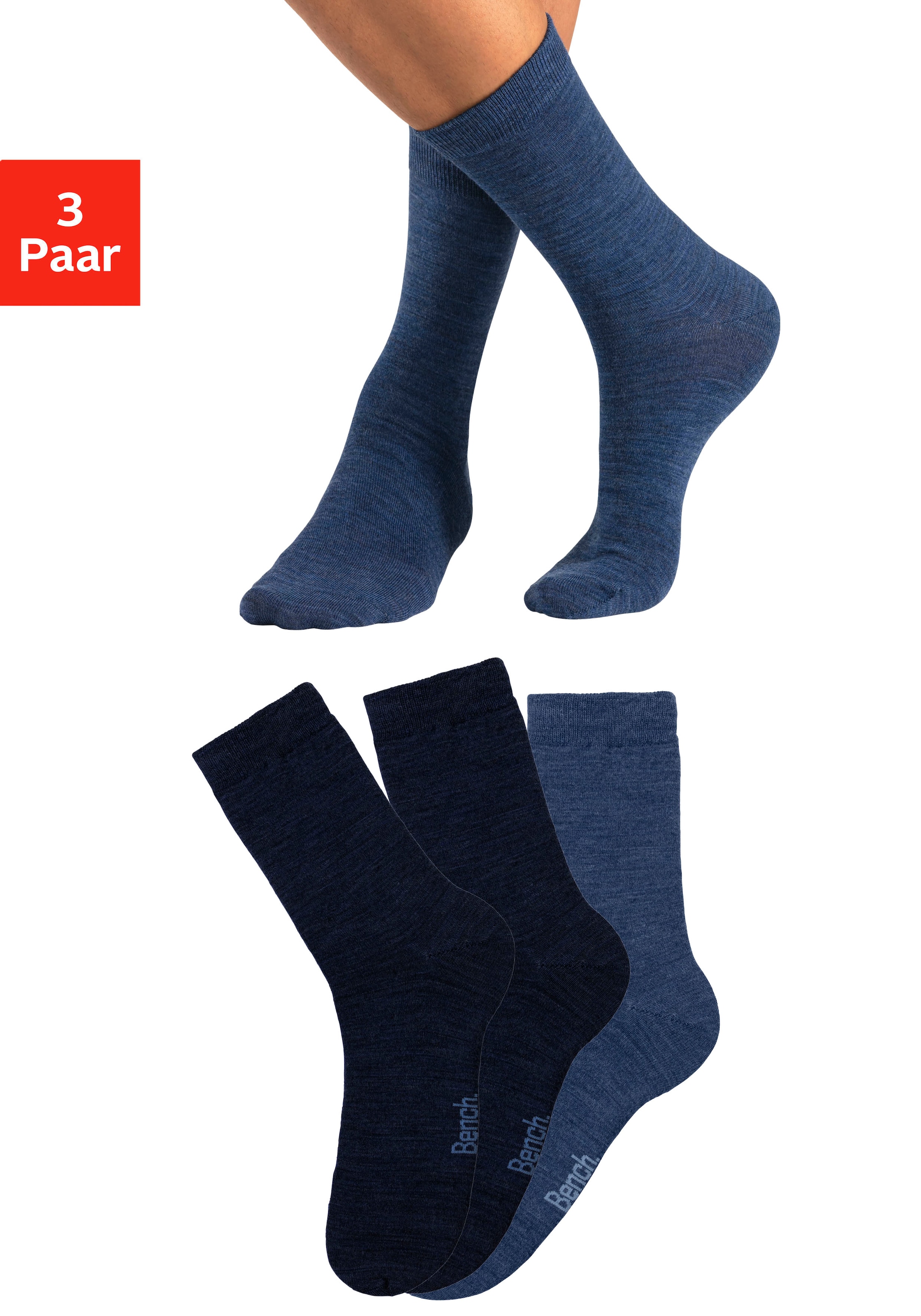 Bench. Socken »Herren«, (Packung, 3 Paar), mit wärmender Wolle