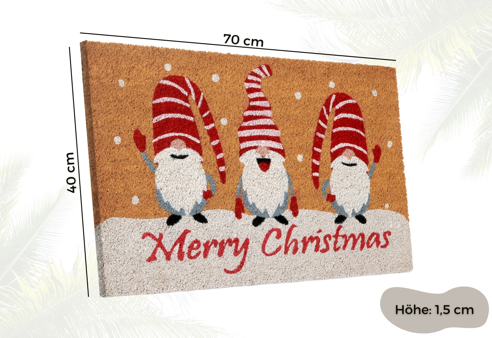 HANSE Home Fussmatte »Kokos Gnomes Merry Christmas, Türmatte«, rechteckig, 15 mm Höhe, Schmutzfangmatte, Rutschfest, Outdoor, Weihnachten, Kokosmatte, Zwerg