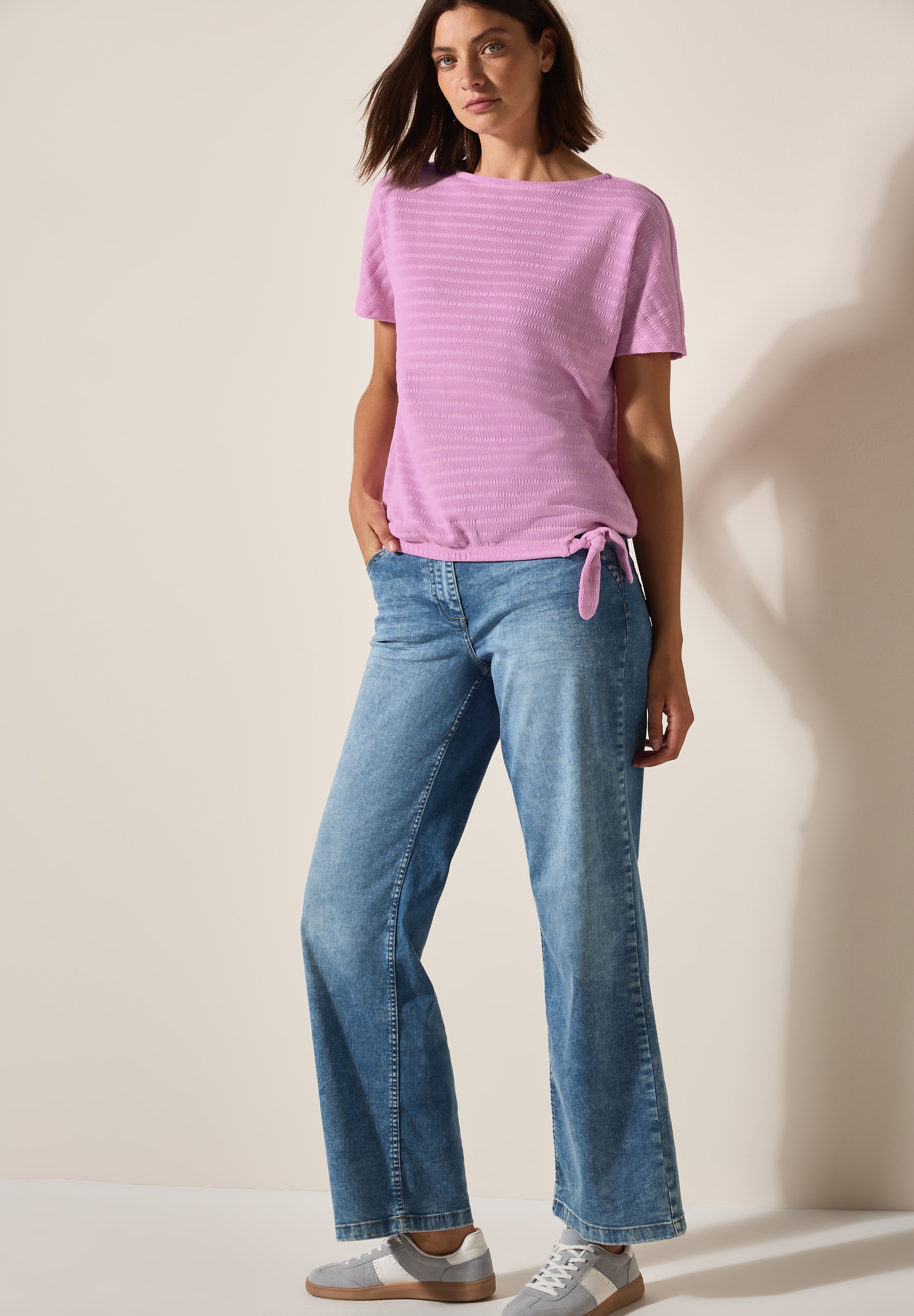 Cecil T-Shirt, in Smok-Optik und mit Knoten-Detail