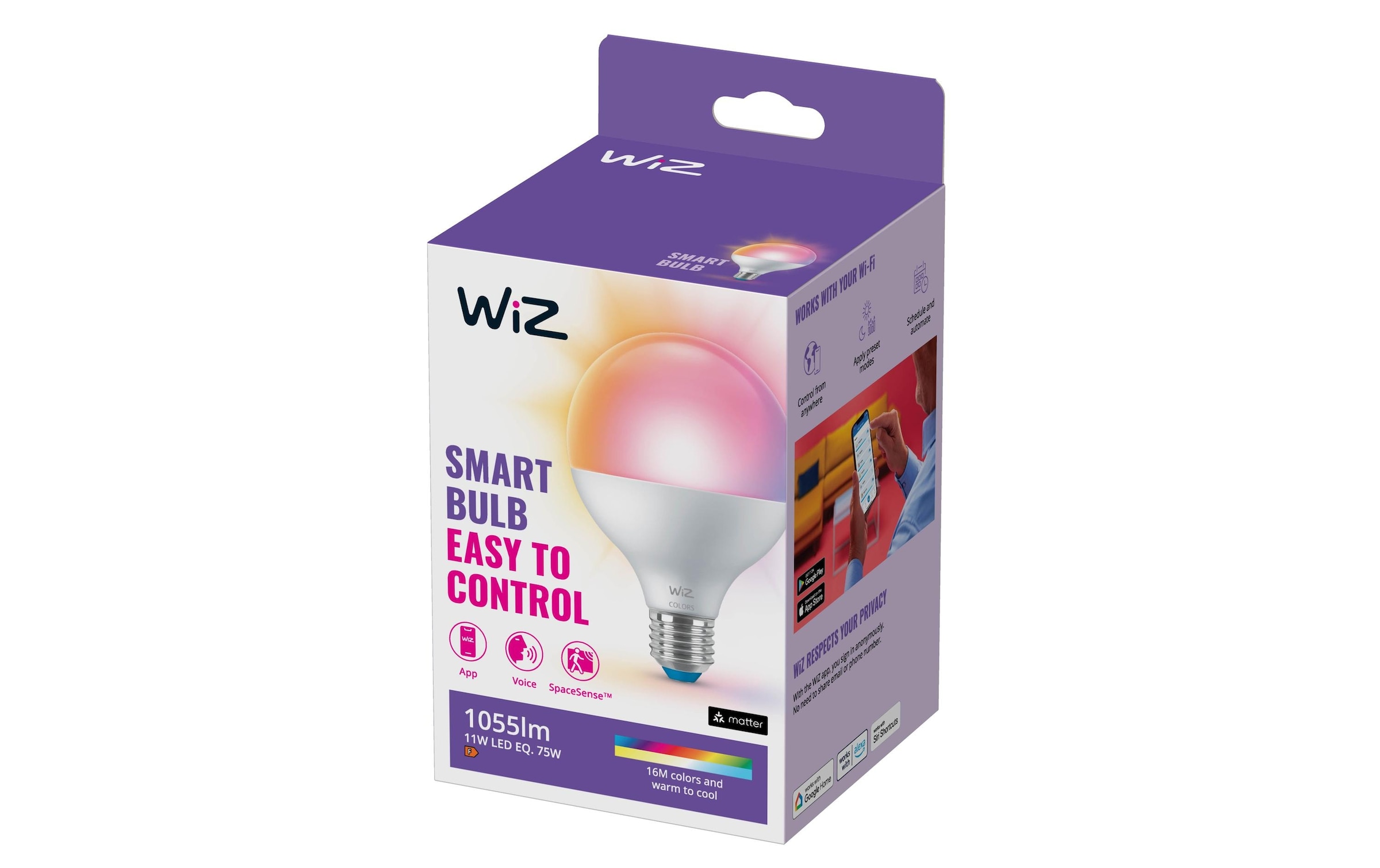 WiZ LED-Leuchtmittel »11W (75W) E27 G95 RGB FR Einzelpack«, E27