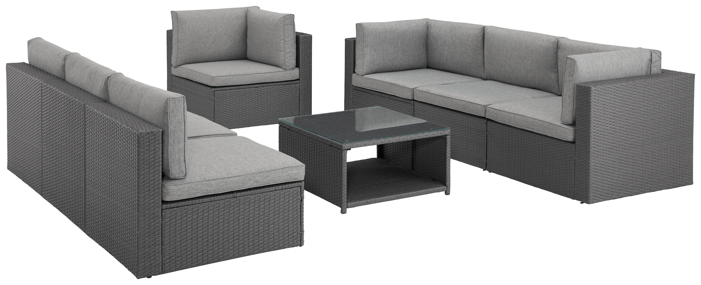 KONIFERA Gartenlounge-Set »Malta«, (25 tlg.), Ecklounge, Sessel, Tisch 69x69 cm, mit GRATIS-Zugabe: 1 zweiter Tisch