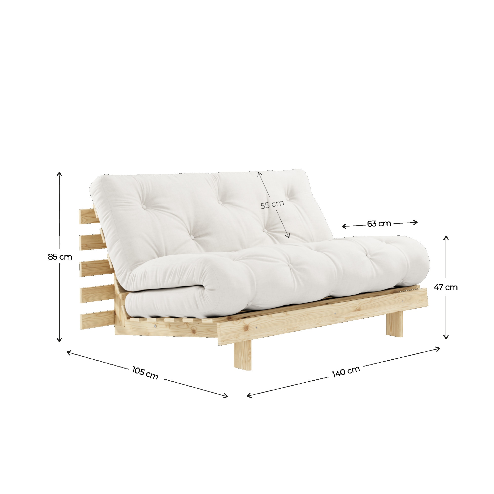 Karup Design Daybett »Daybett Roots Schlafsofa – Gästebett & Sofa aus FSC®-Kiefer«, Inkl. Futonmatratze, in mehreren Grössen & Farben erhältlich