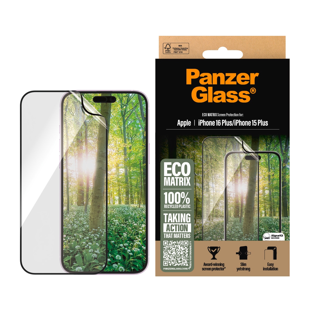 PanzerGlass Displayschutzfolie »ECO MATRIX Screen Protection« für Apple iPhone 16 Plus;Apple iPhone 15 Plus Displayschutz, Schutzfolie, Bildschirmschutz, kratz- & stossfest
