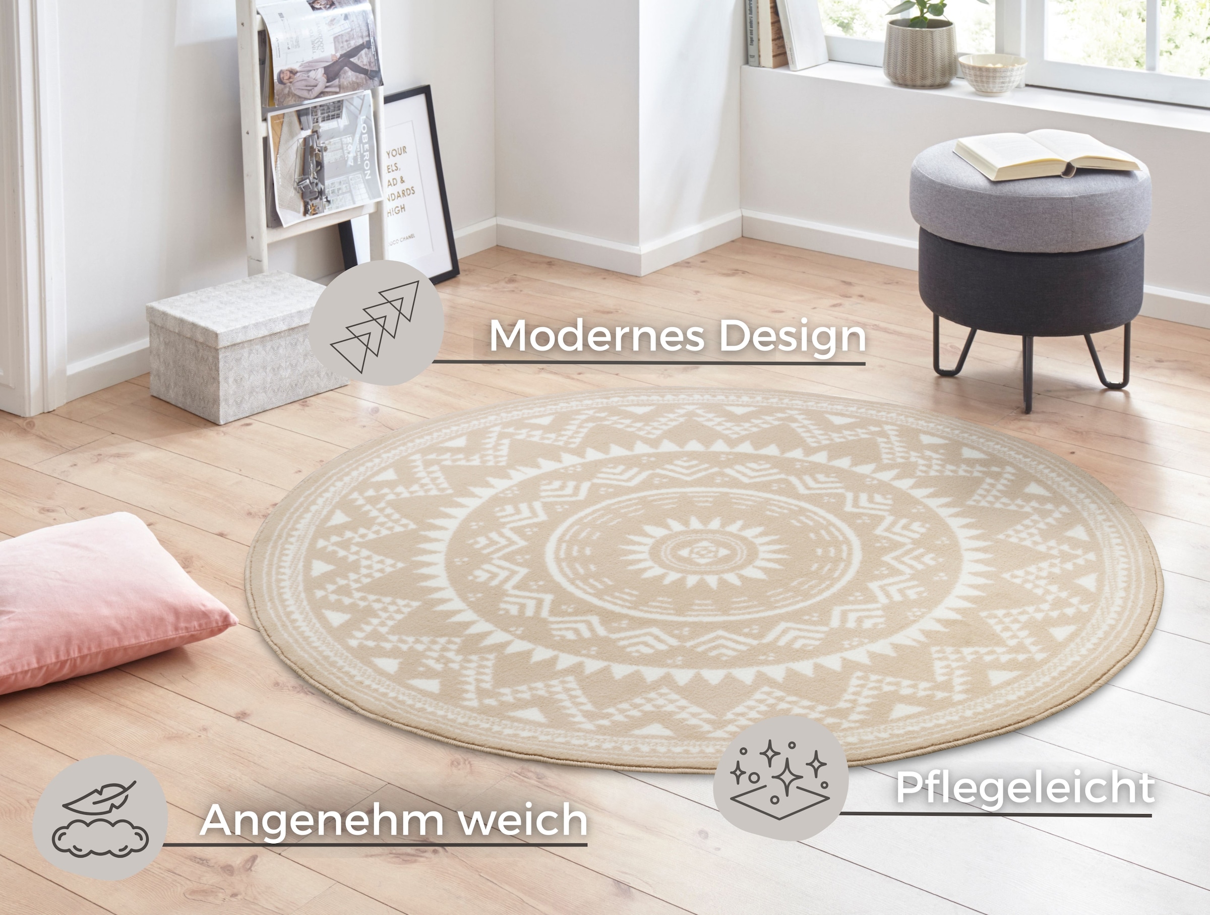 HANSE Home Teppich »Valencia«, rund, 9 mm Höhe, Kurzflor, Modern, Vintage, Mandala, Wohnzimmer, Kinderzimmer, Flur