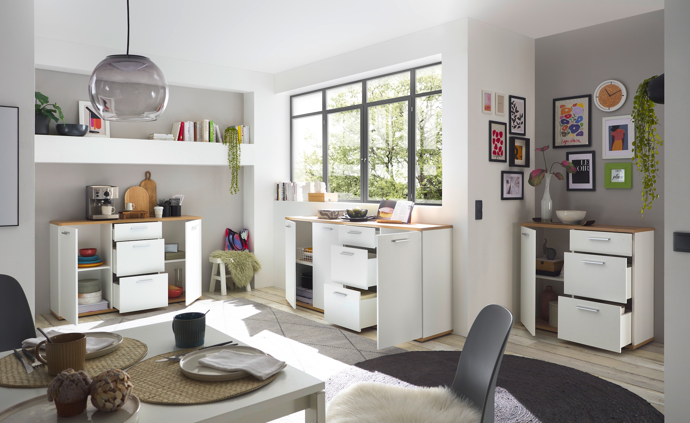 HBZ Kommode »BC1035 weiss matt, BxHxT 95x86x38 cm«, Kommode mit 1 Tür, 3 Schubkästen, 1 Einlegeboden