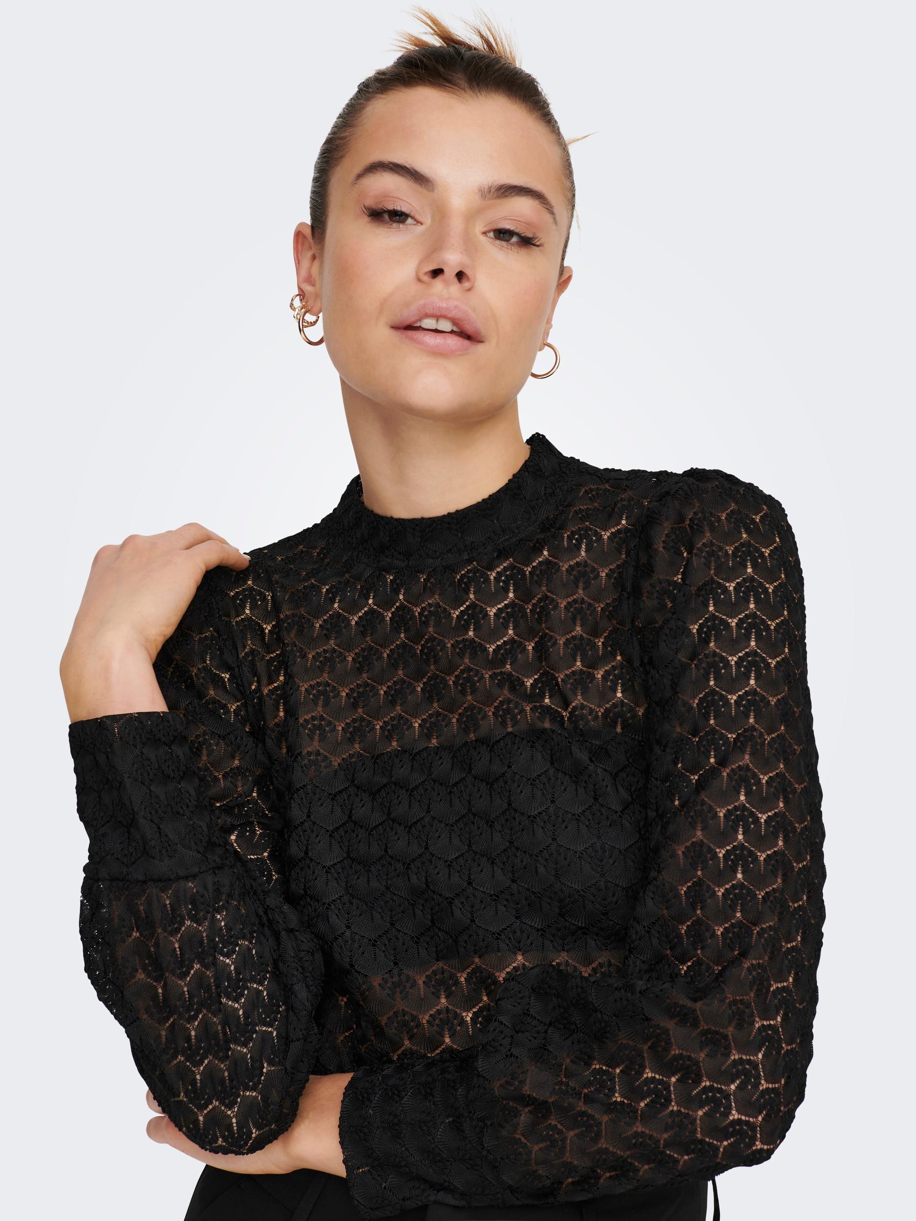 JDY Avery L/S Lace Top - Camicia A Maniche Lunghe Donna Con Dettaglio In Pizzo E Chiusura A Bottoni