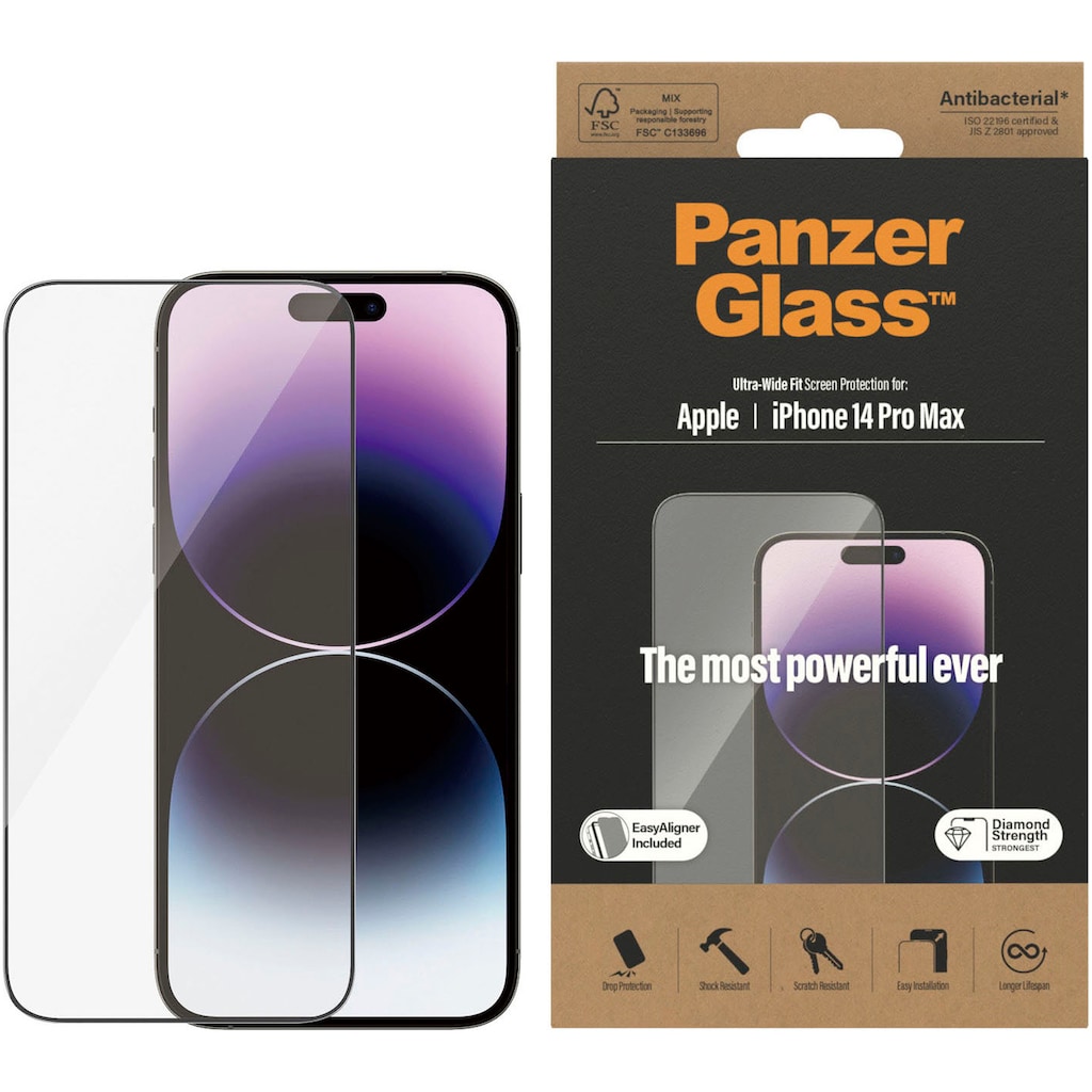 PanzerGlass Displayschutzglas »Displayschutz Apple iPhone 14 Pro Max«, (1 St., Displayschutz mit Installationshilfe EasyAligner)