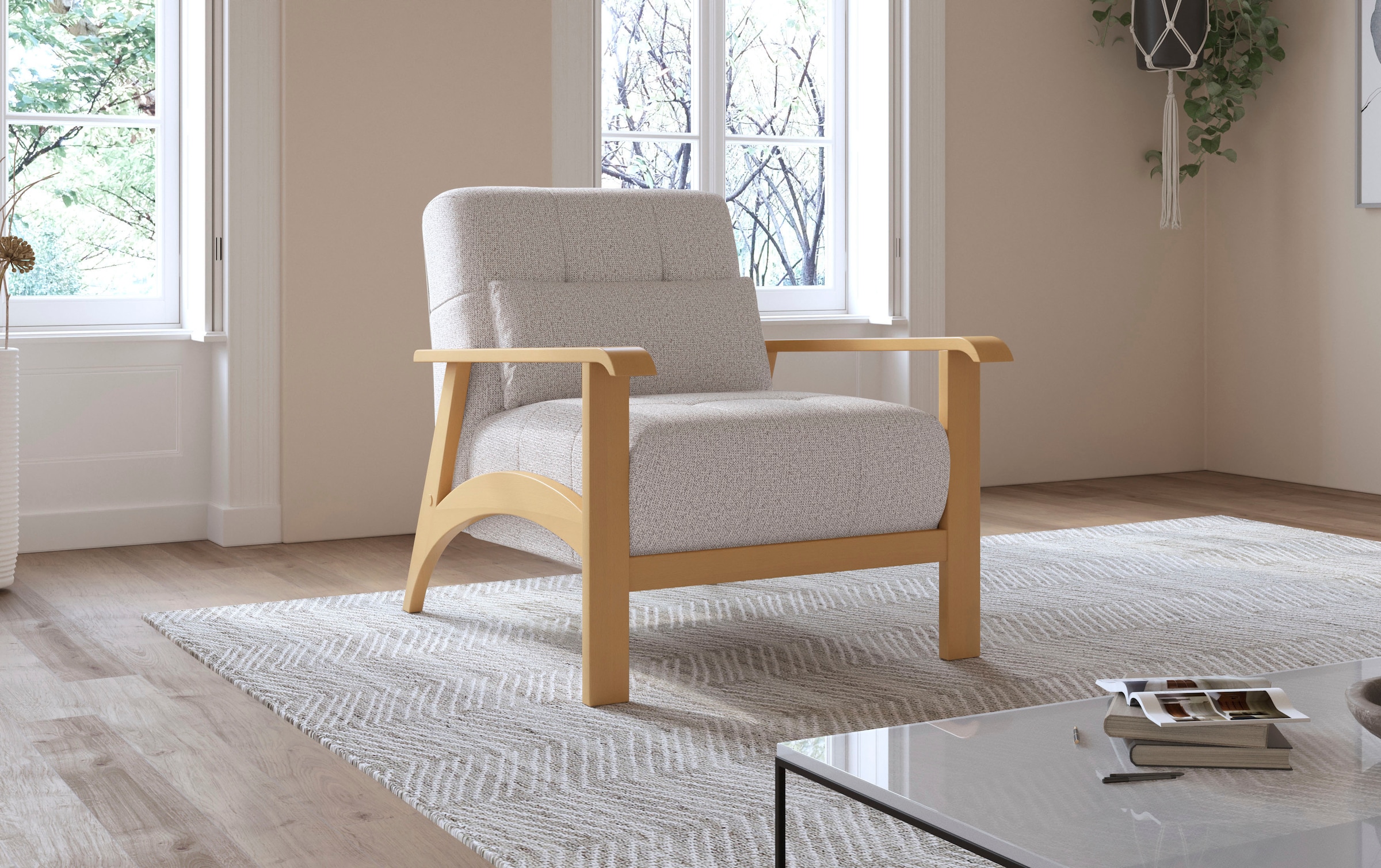 sit&more Sessel »Billund«, Armlehnen aus eichefarbigem Buchenholz, verschiedene Bezüge und Farben