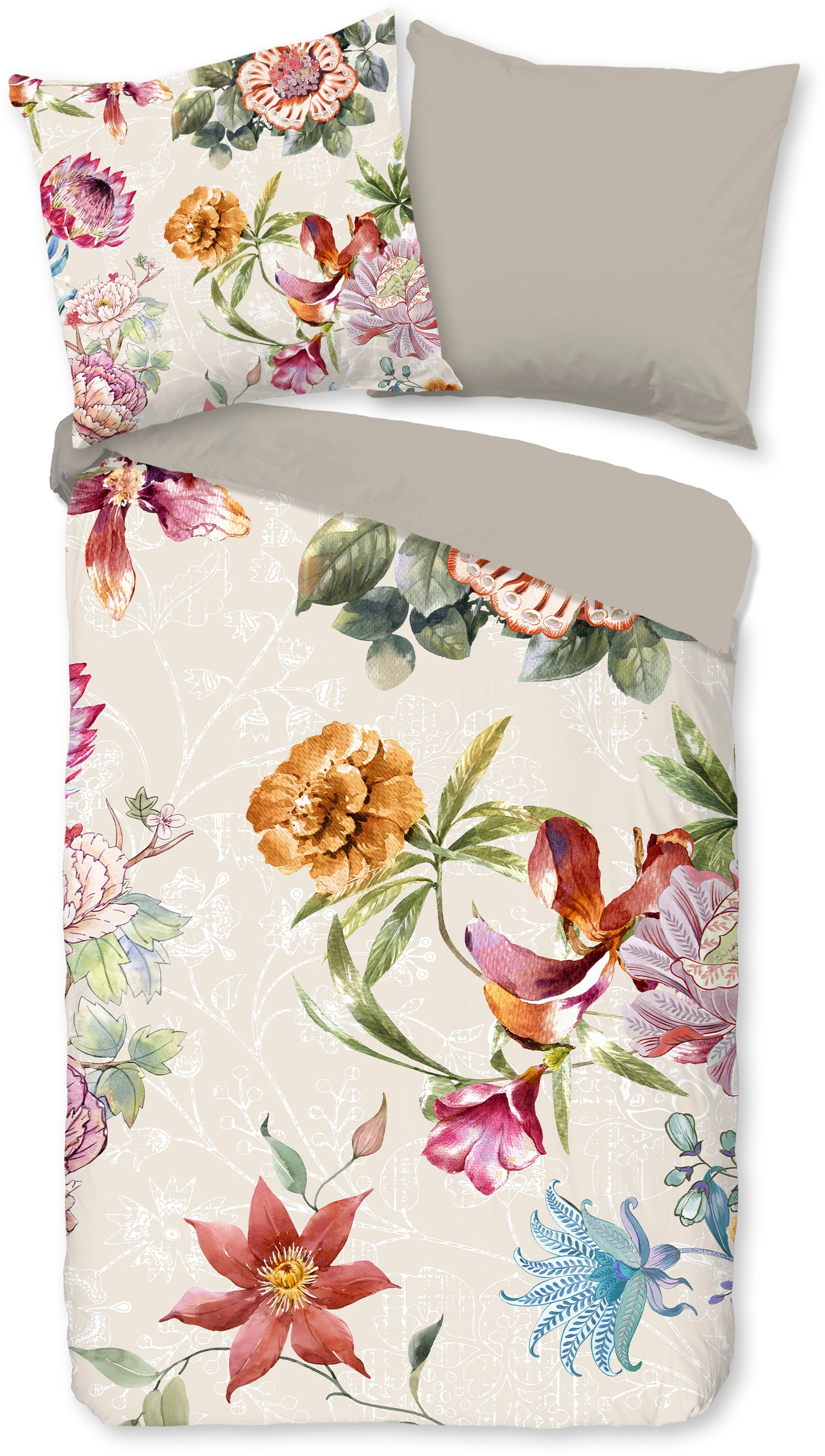 good morning Wendebettwäsche »Jaimy«, Baumwolle, 135x200, 2 Teilig, Reissverschluss, Wendeoptik, Blumen, Sand