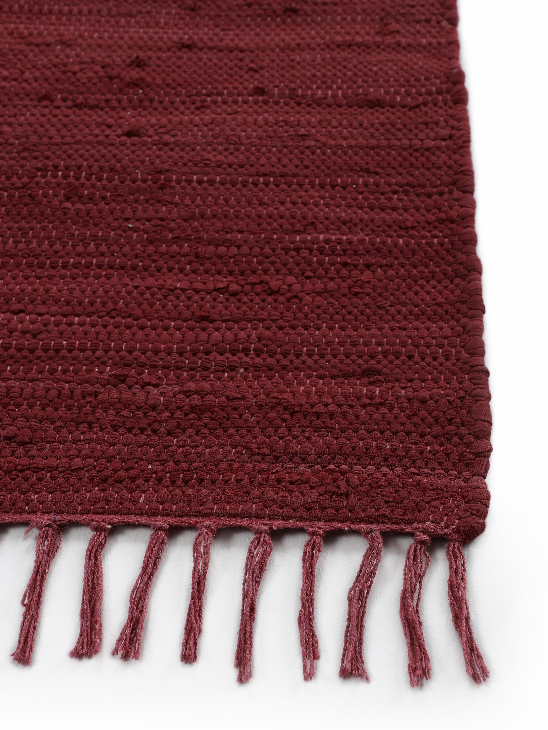 carpetfine Teppich »Kelim Chindi uni, auch als Läufer«, rechteckig, 5 mm Höhe, Wendeteppich, reine Baumwolle, handgewebt, Uni-Farben, mit Fransen