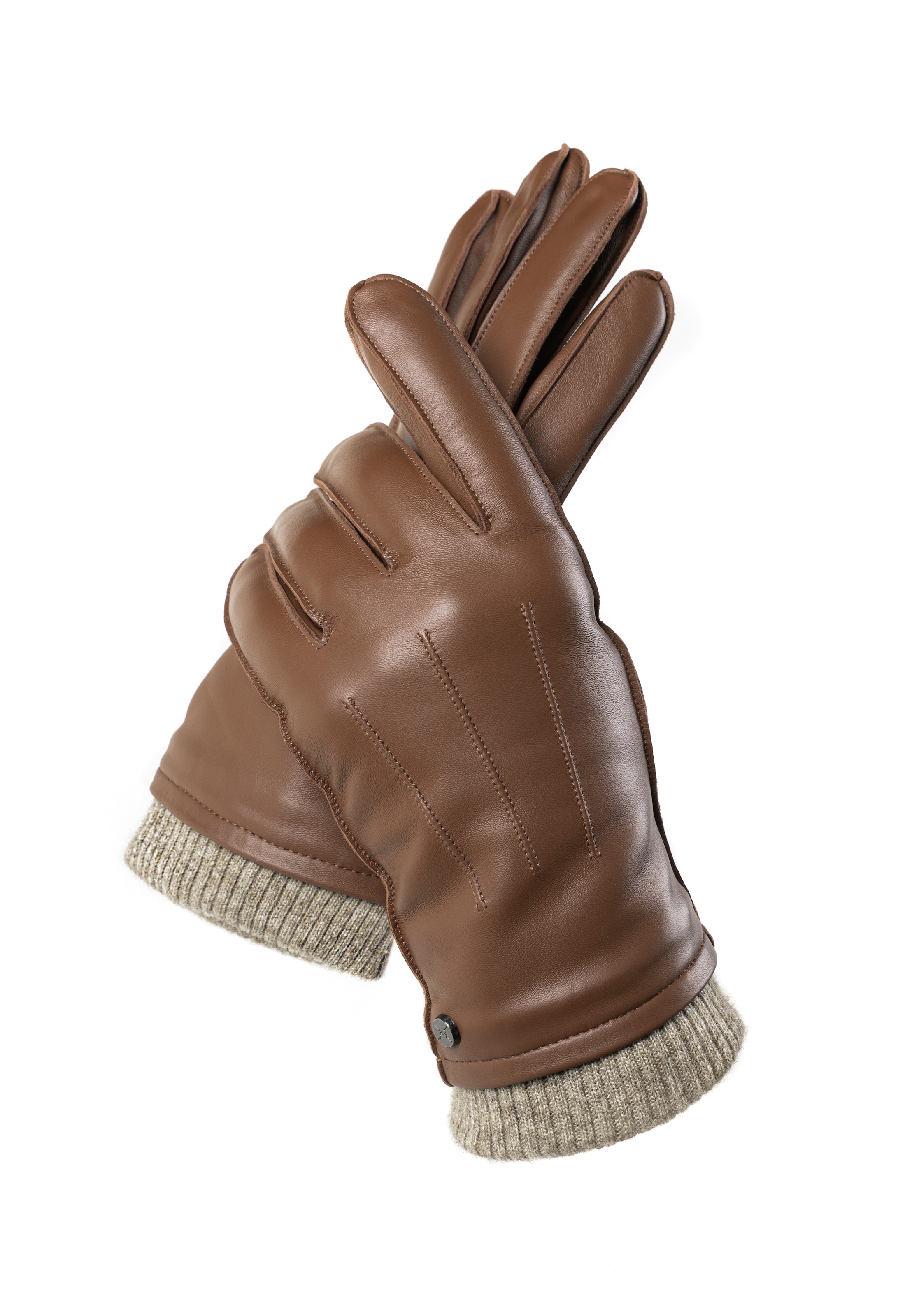 PEARLWOOD Lederhandschuhe »JACKSON«, (1 Paar), Strickbündchen, dekorative Ziernähte, weiches Fleecefutter