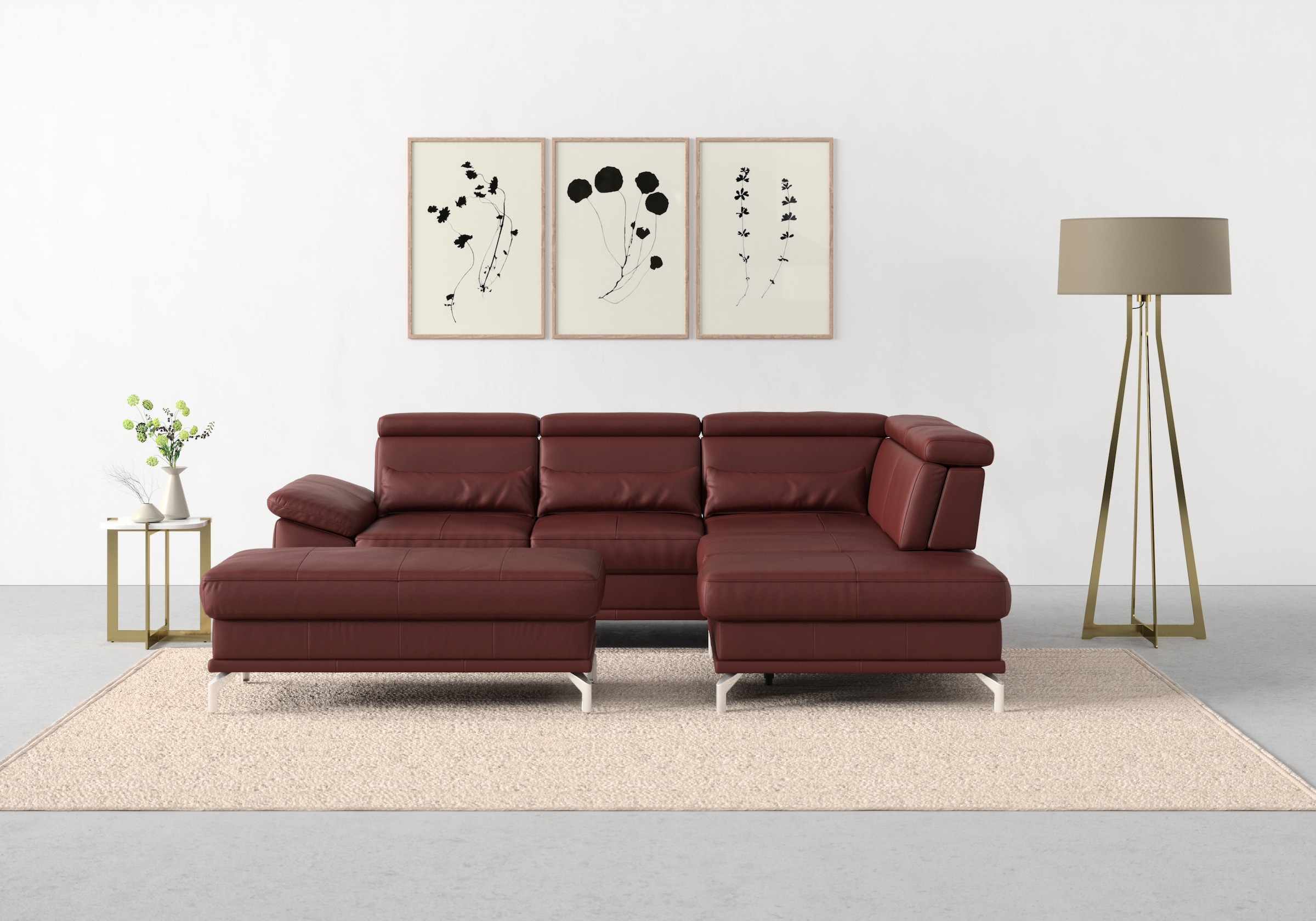 sit&more Ecksofa "Cabrio L-Form, B: 274 cm, mit Sitztiefen-, Arm- & Kopfteilverstellung" 3 Nierenkissen, Federkern, optional Bettfunktion und Stauraum