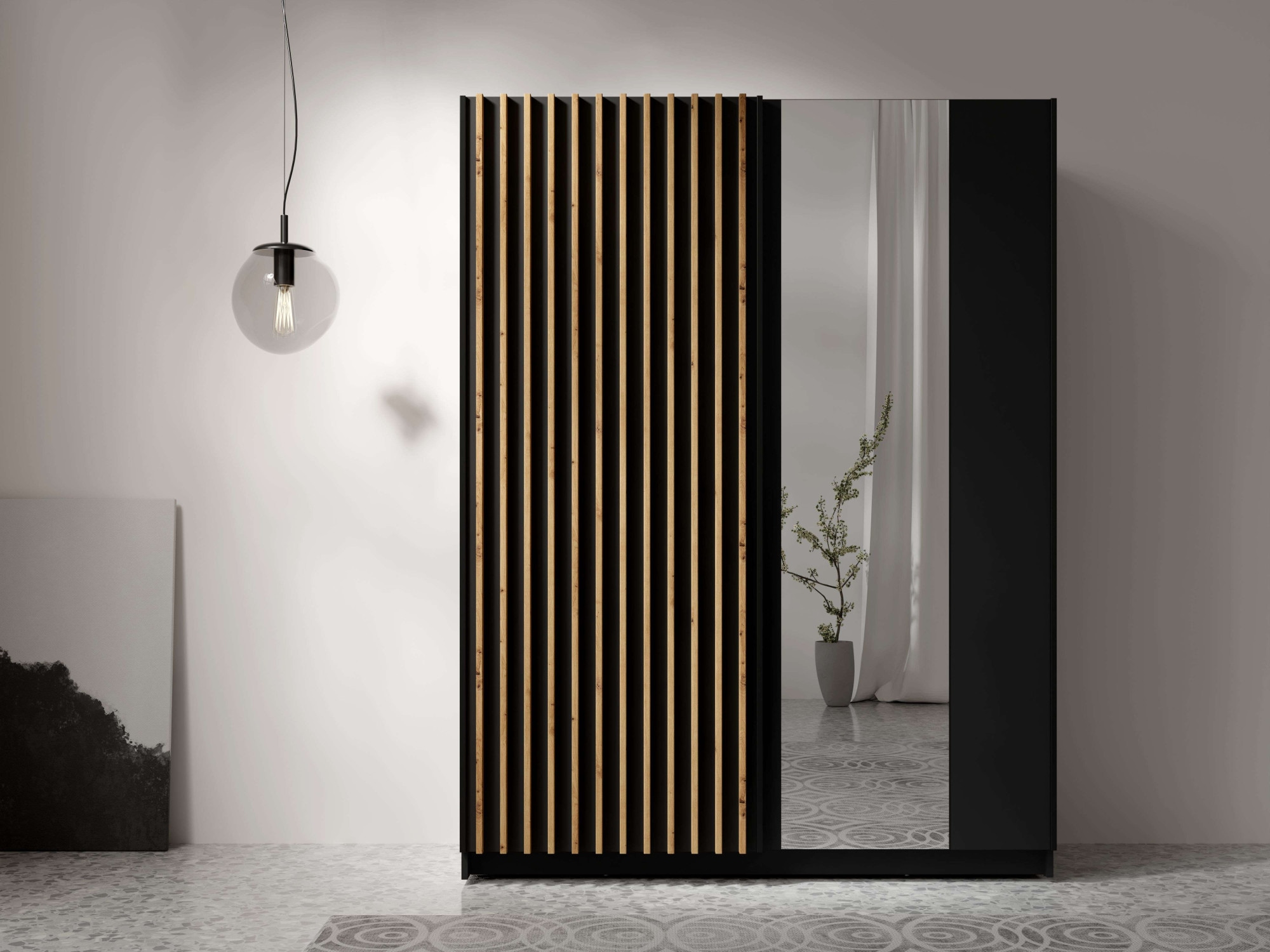 Home affaire Kleiderschrank »Kleiderschrank Camden mit Spiegel, 4 Einlegeböden und Kleiderstange« Garderobe mit 2 Schwebetüren und Lamellen, BxHxT 150,5x198,5x61,6 cm