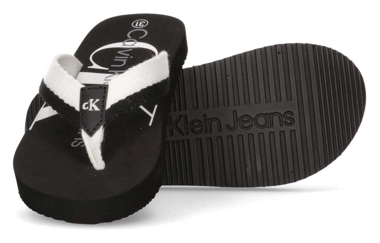Calvin Klein Jeans Zehentrenner »LOGO PRINT«, Sommerschuh, Schlappen, Badeschuh, Poolslides mit grossem Logodruck