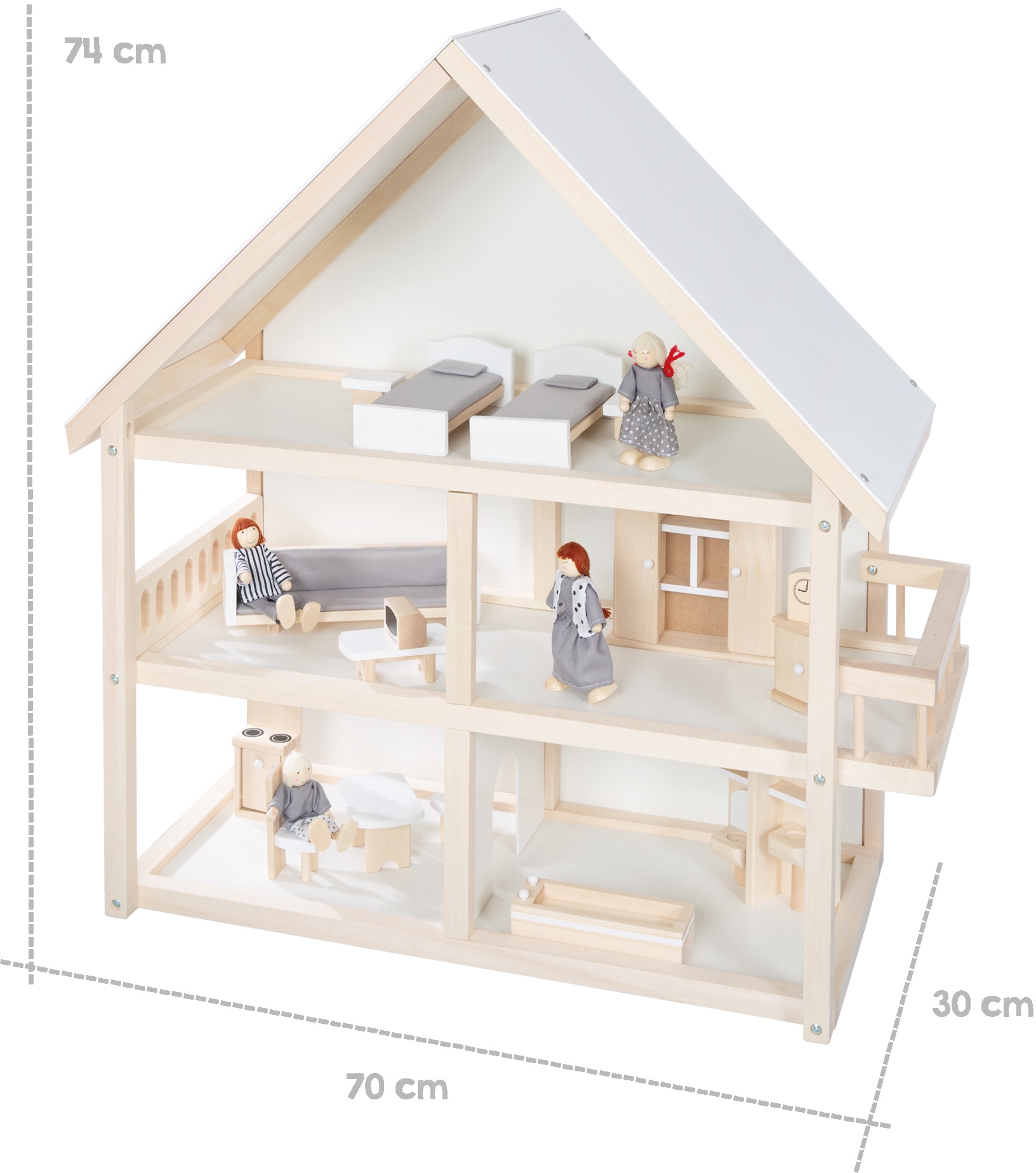 roba® Puppenhaus, mit 4 Puppen und 24 Einrichtungsteilen