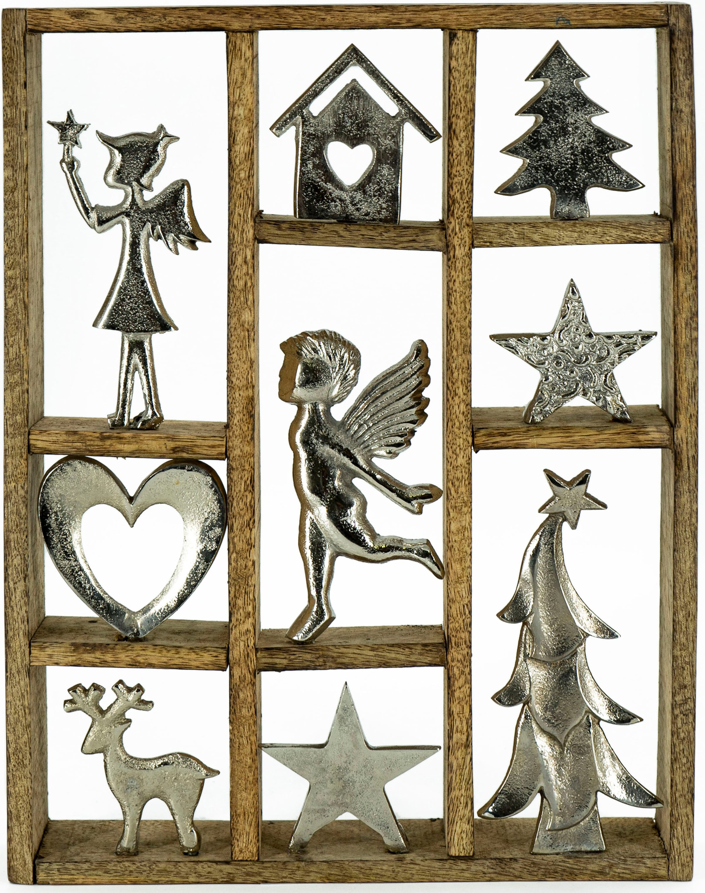 NOOR LIVING Weihnachtsfigur »Setzkasten aus Holz und Metall, Wanddekoration«, Dekoobjekt, Weihnachtsdeko, Höhe ca. 40 cm